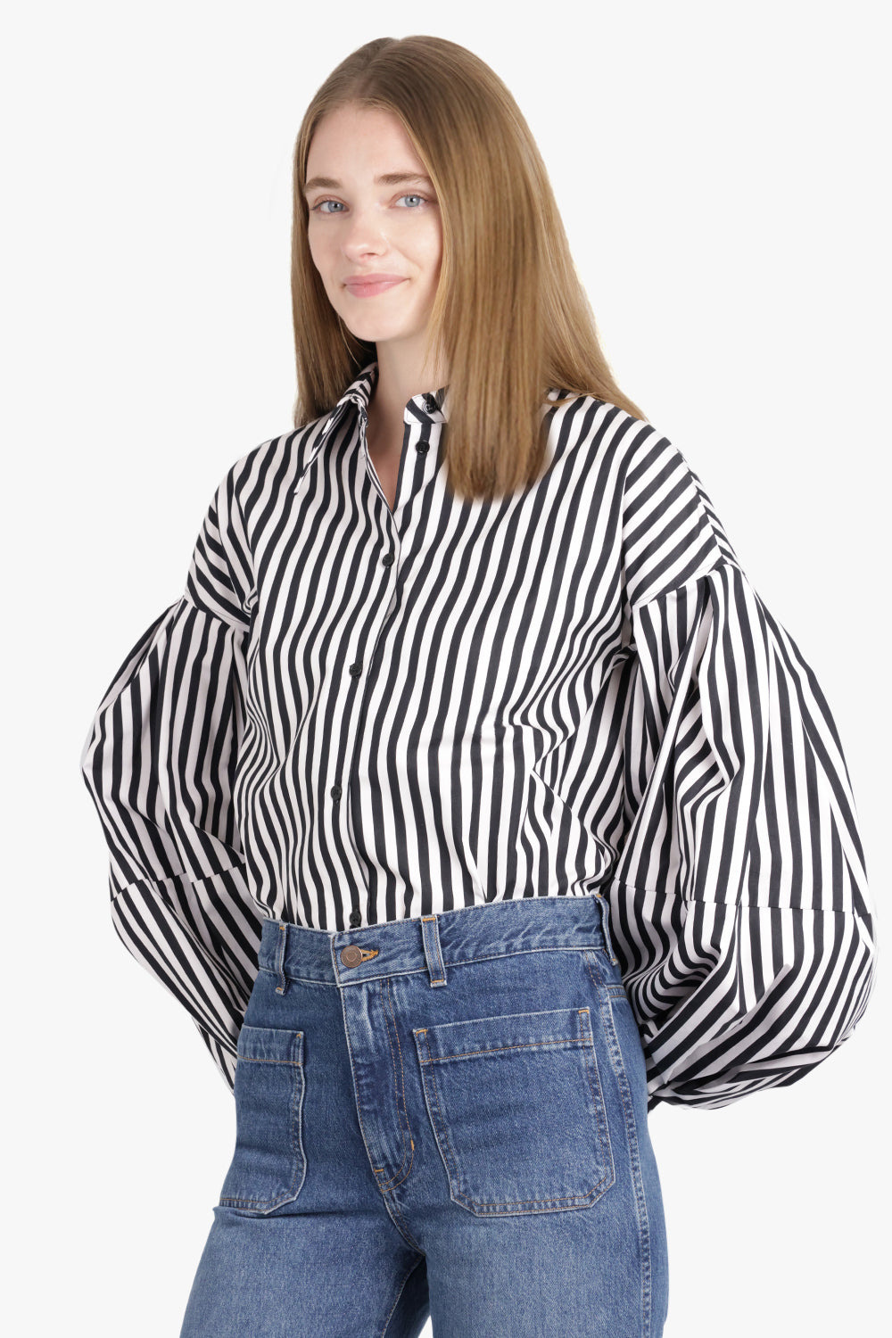 STRIPE L/S SHIRT WITH BALLOON SLEEVES | BLACK/WHITE - 7