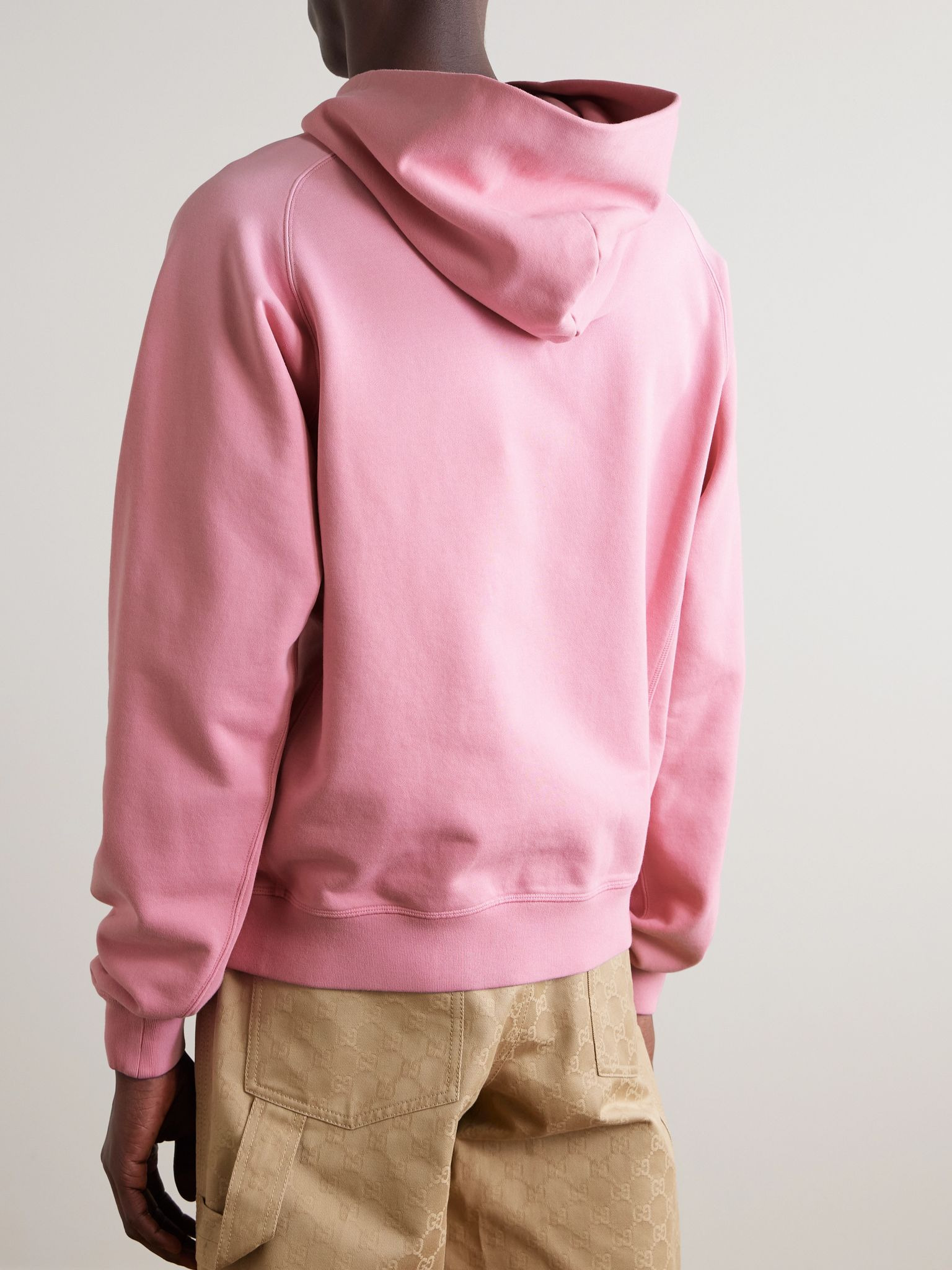 Logo-Embroidered Cotton-Blend Jersey Hoodie Pink - 3