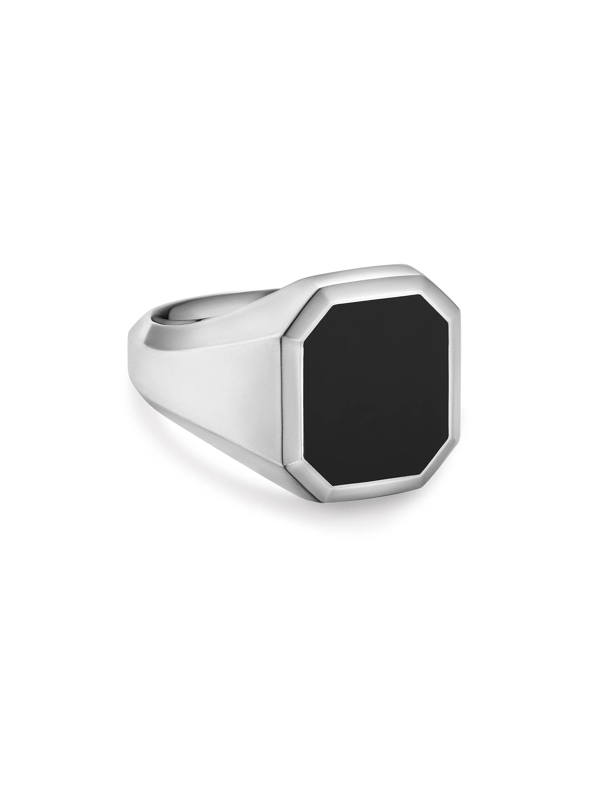 Men's Streamline Signet Ring in Sterling Silver - Black Onyx - 1
