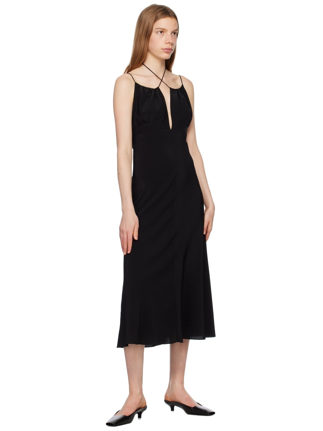 Black Gathered Maxi Dress - 4