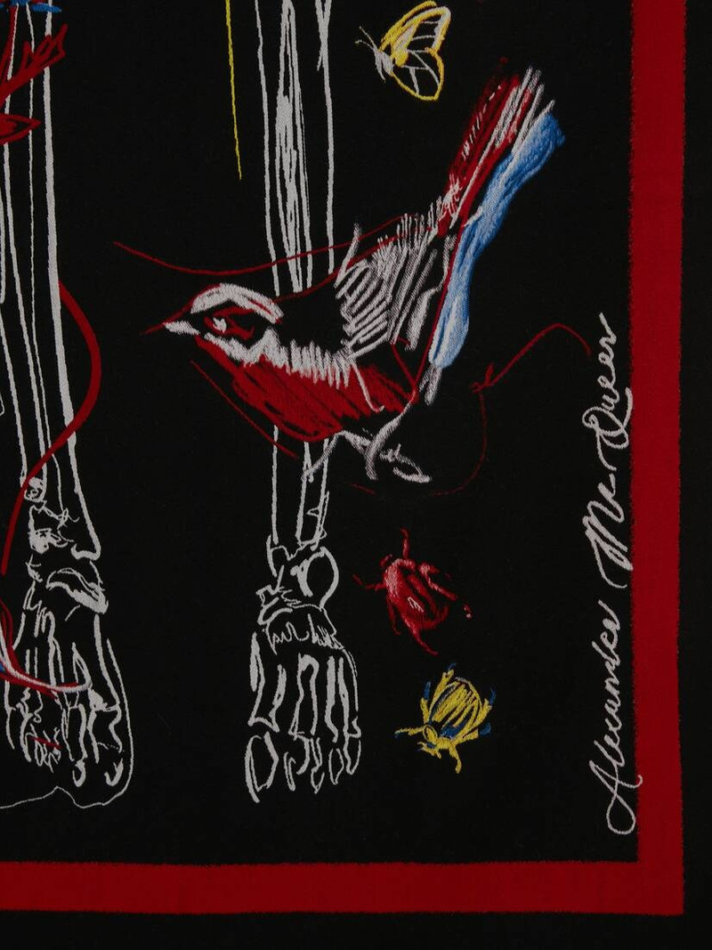 Doodle Skeleton Jacquard Scarf in Black/red 4