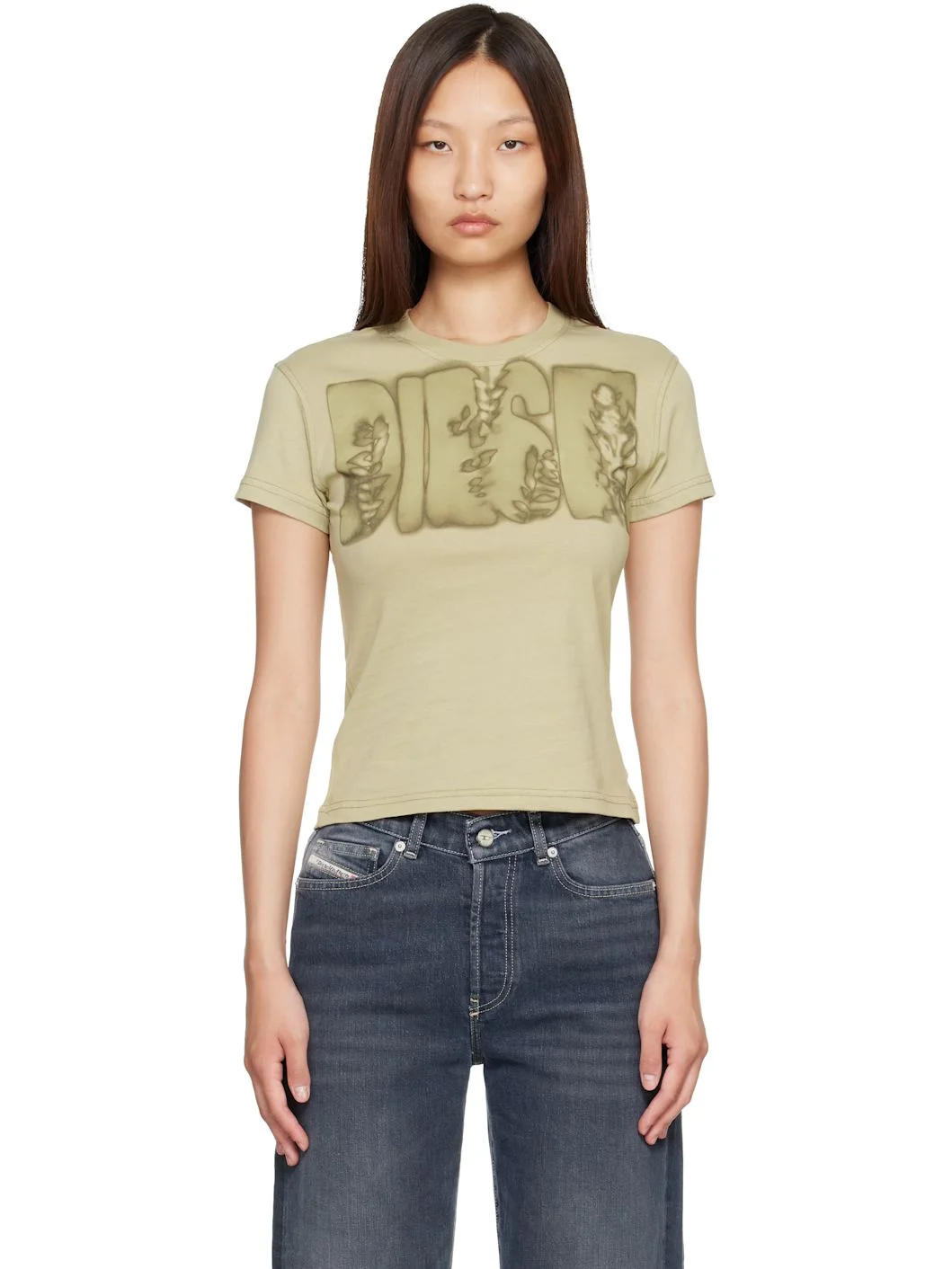 Khaki Slim Jersey Graphic Print T-shirt - 1