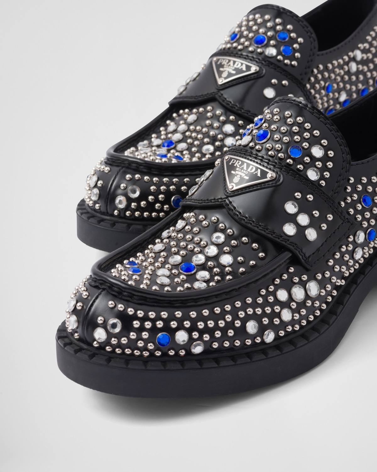 Brushed leather loafers with studs and rhinestones - 6