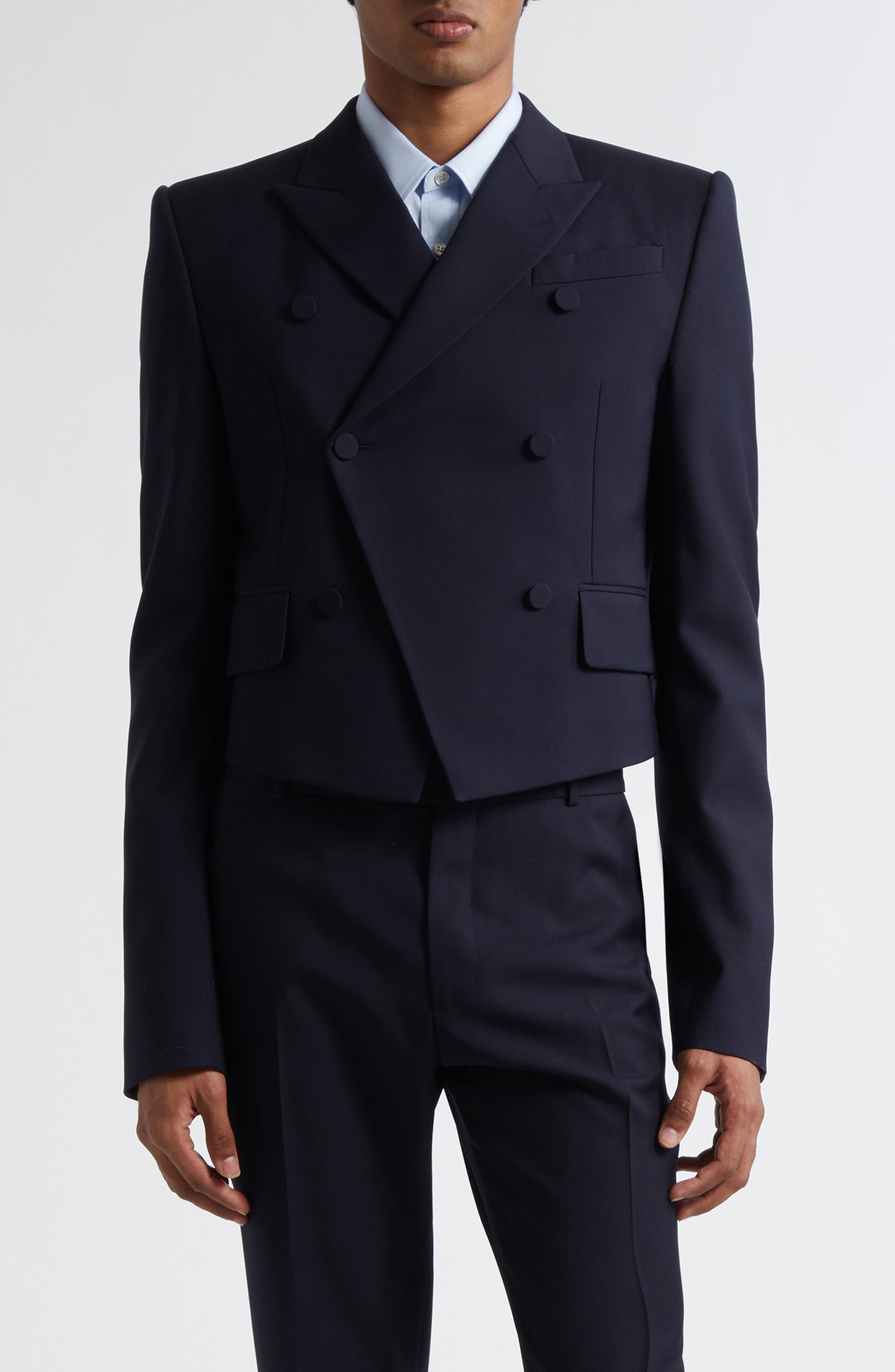 McQueen Shrunken Wool Blazer in Navy at Nordstrom - 1