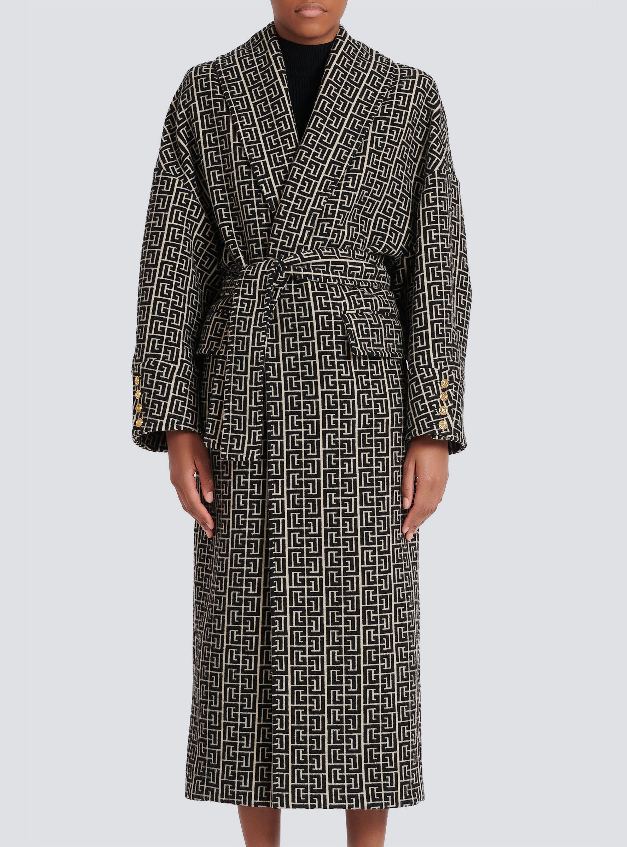 Balmain print monogram wool coat - 6
