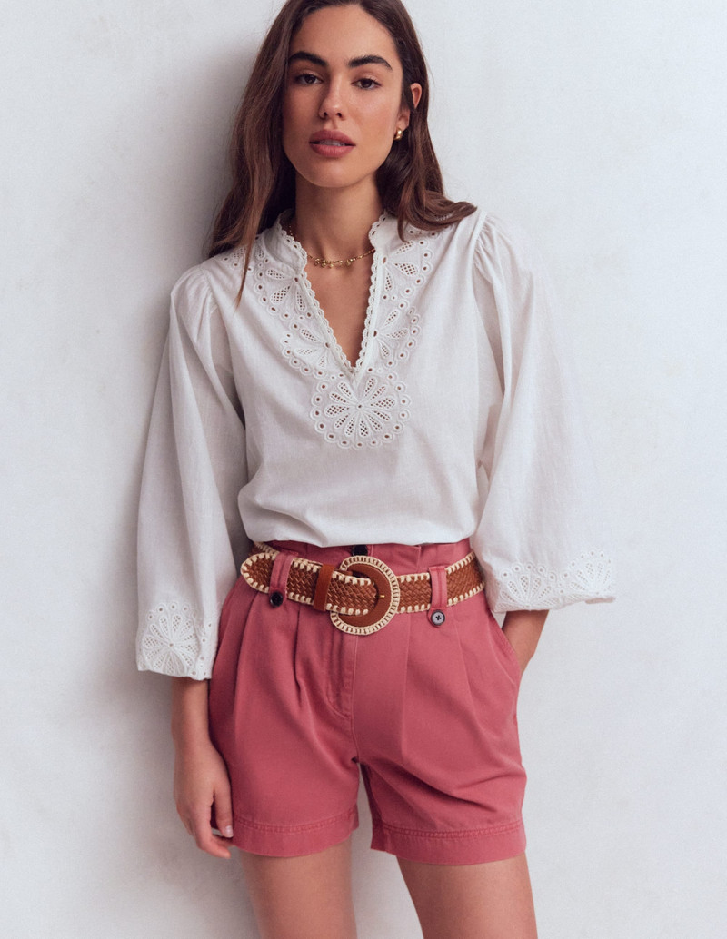 BODEN Paperbag Linen Belted Shorts-Rosewood Pink outlook