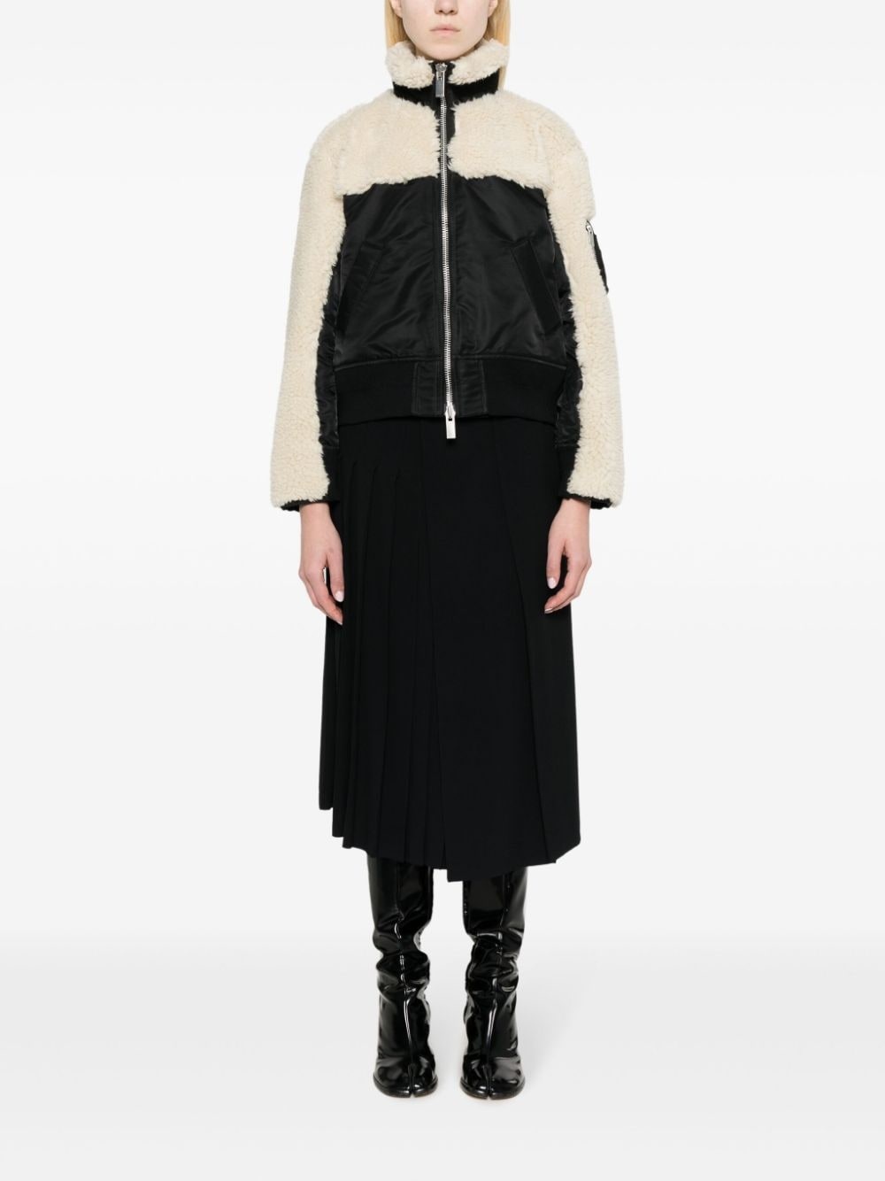 panelled faux-shearling jacket - 2