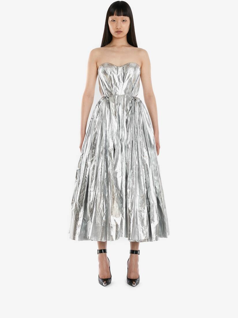 Bow Drape Bustier Dress in Silver - 2