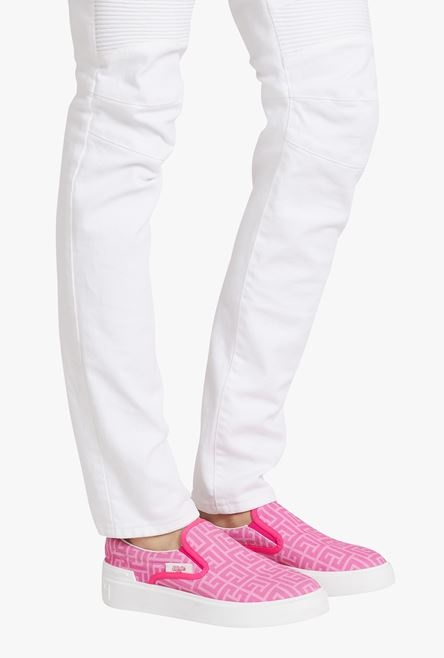 Balmain x Barbie - Pink monogrammed slip-on B-Court sneakers - 9