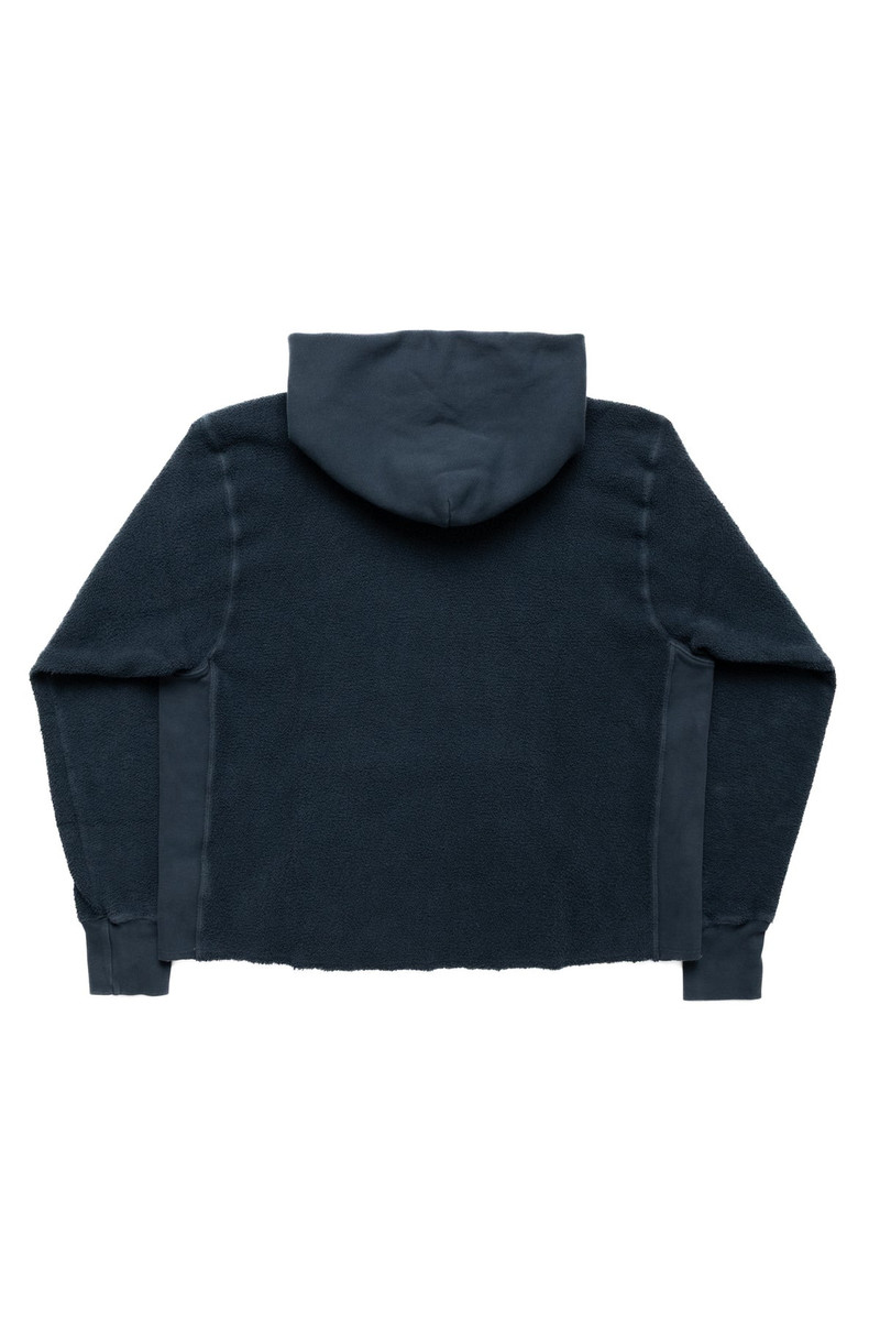 LES TIEN Raw Cropped Inside Out Hoodie Heavyweight Fleece - Faded Black outlook