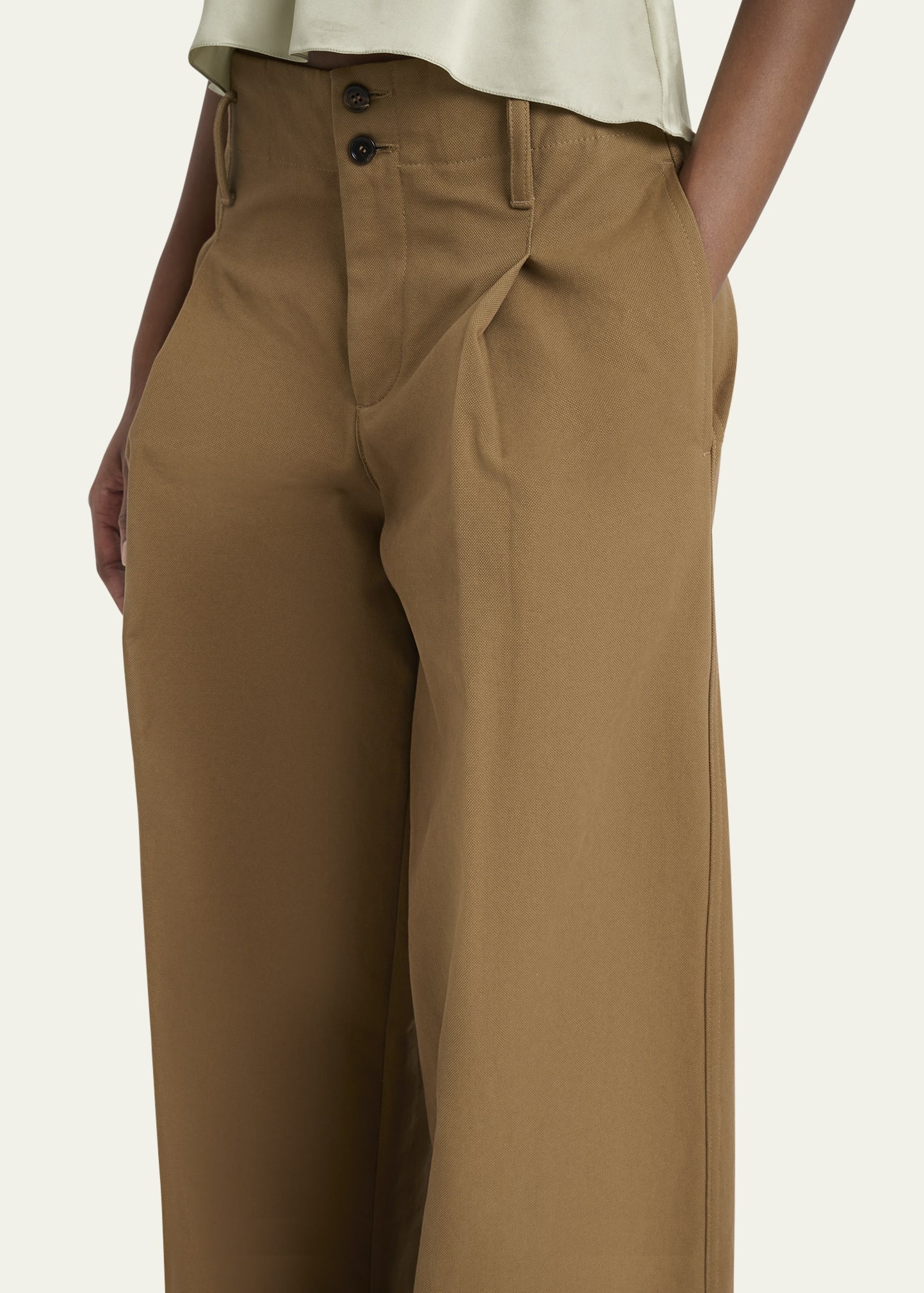 Pleated Wide-Leg Cotton Trousers - 5