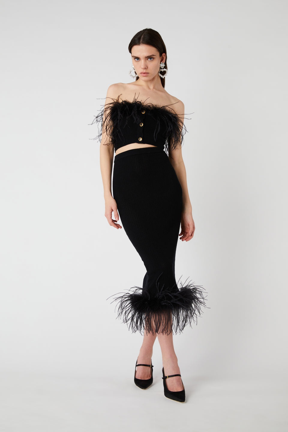 WOOL BLEND KNITTED SKIRT WITH FEATHERS - 4