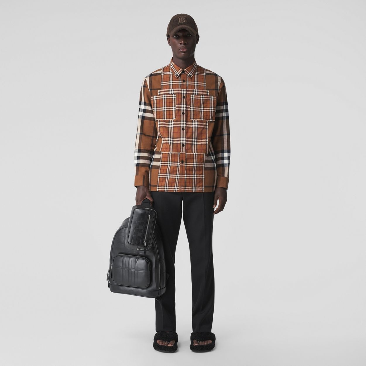 Contrast Panel Check Cotton Flannel Shirt - 2