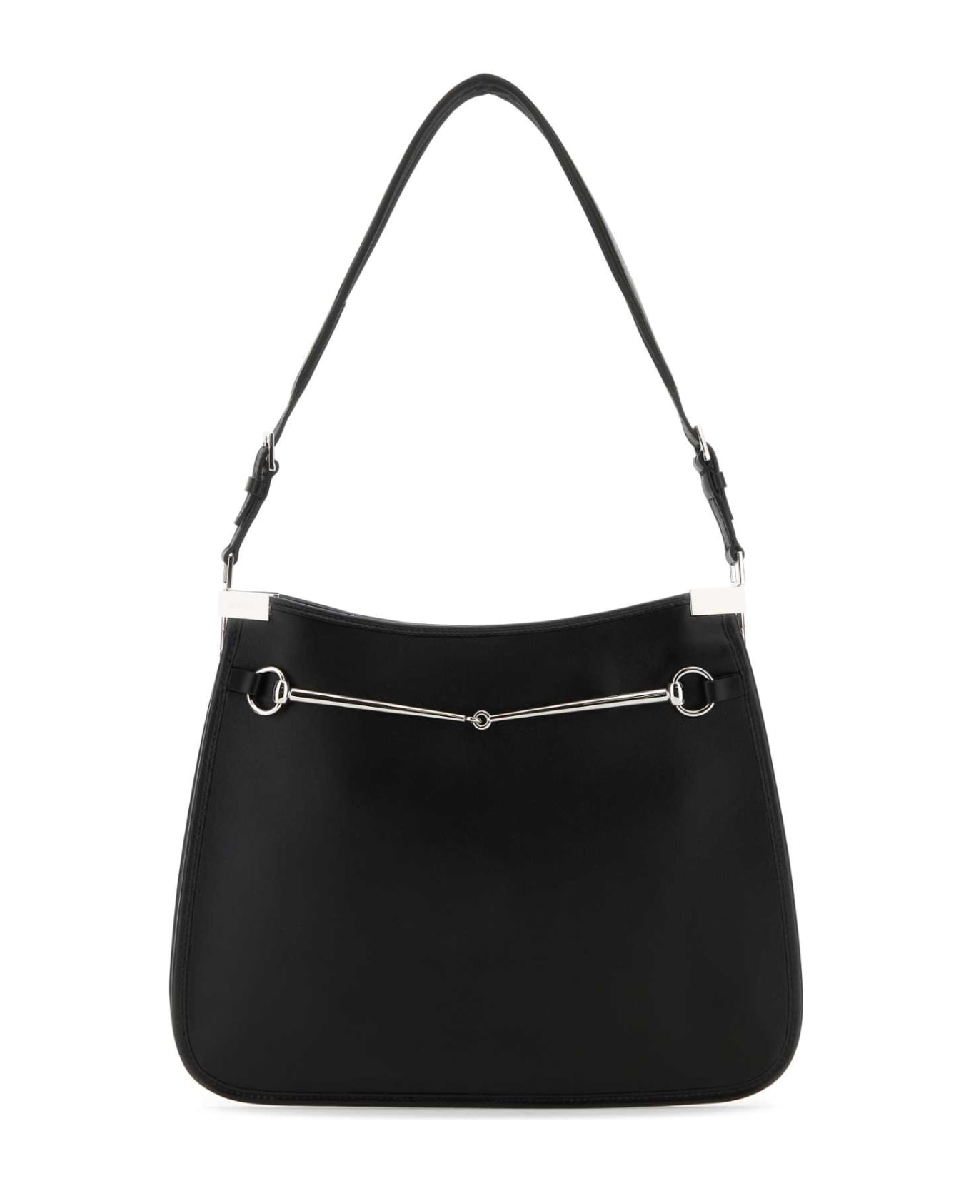 Black Leather Medium Horsebit Shoulder Bag - 1