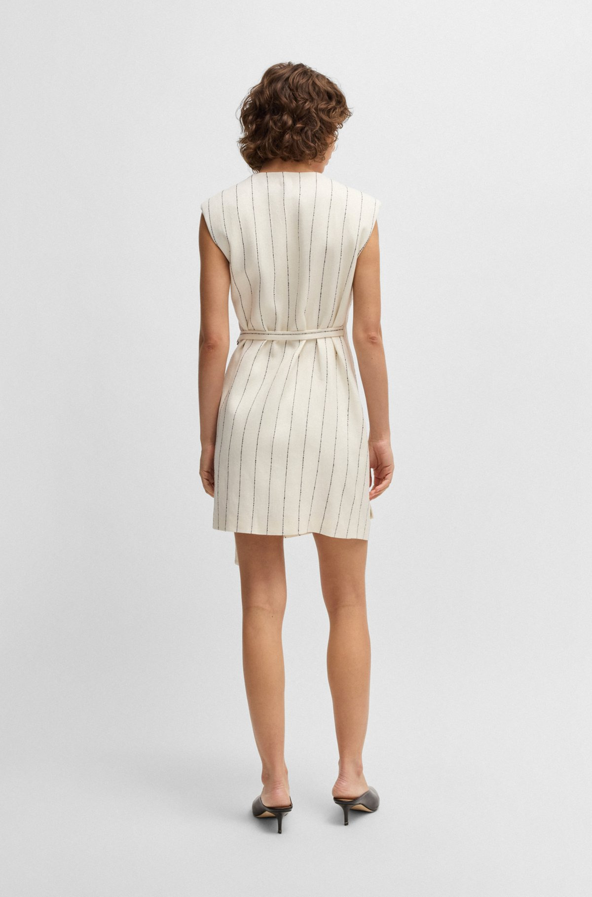 WRAP-FRONT DRESS IN A PINSTRIPE LINEN BLEND - 4