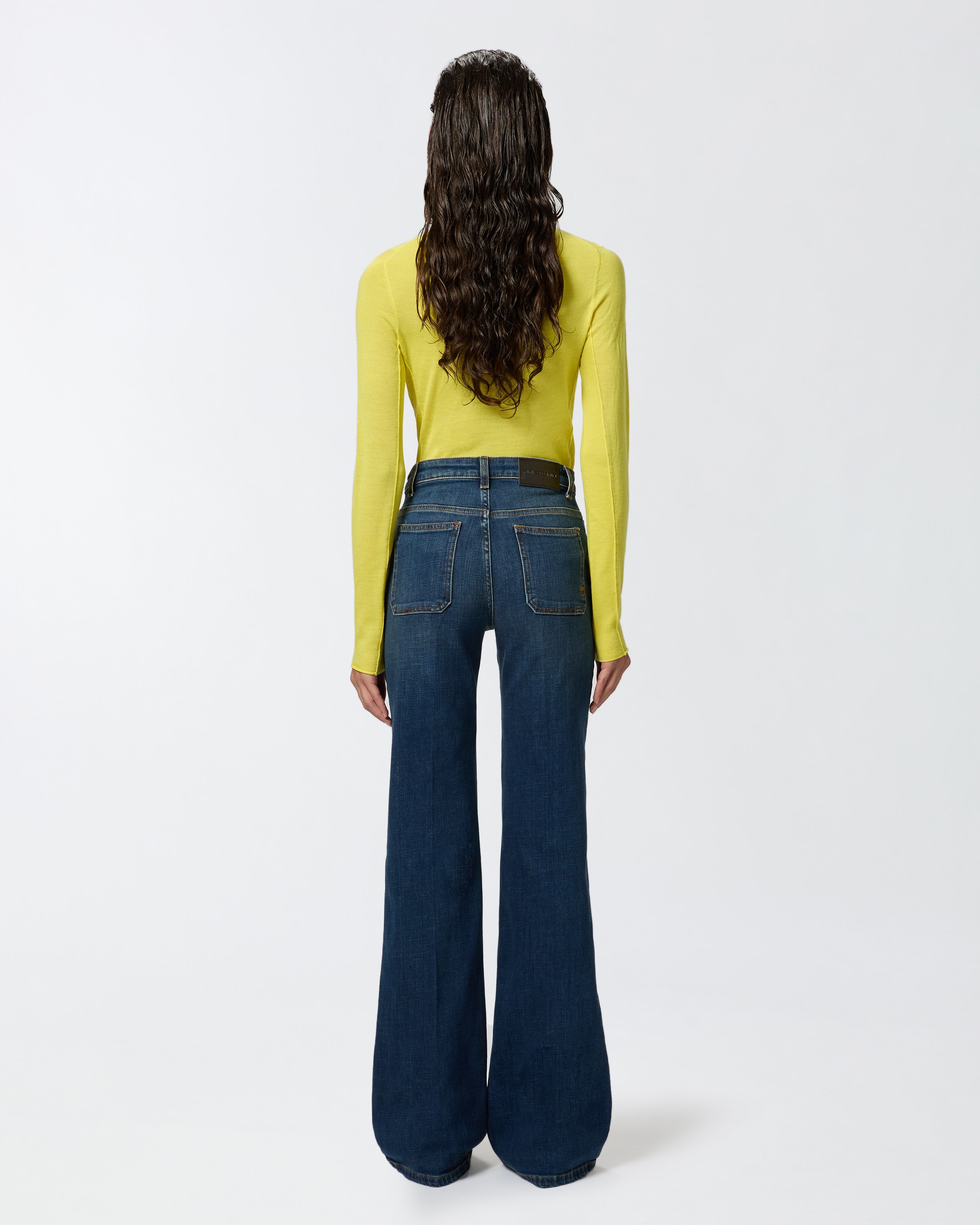 DARK BLUE FLARED JEANS WITH POCKETS - 4