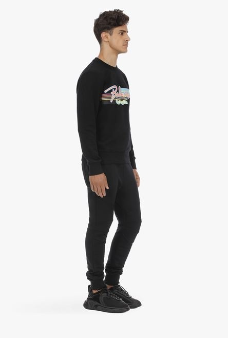 EXCLUSIVE - Black cotton sweatshirt with multicolor Balmain logo - 7