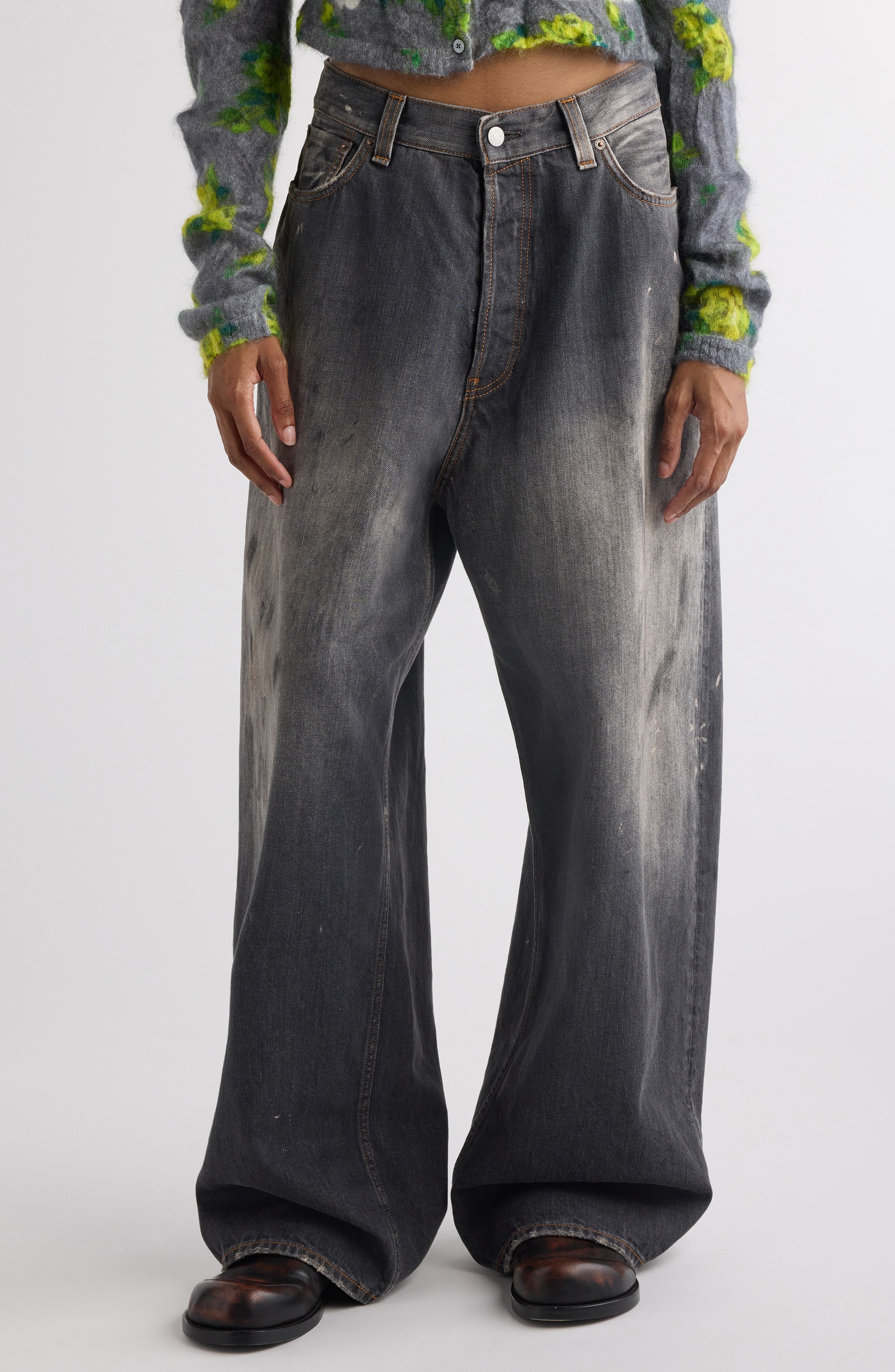Acne Studios 2023 Black Trafa Paint Splatter Baggy Wide Leg Jeans at Nordstrom - 1