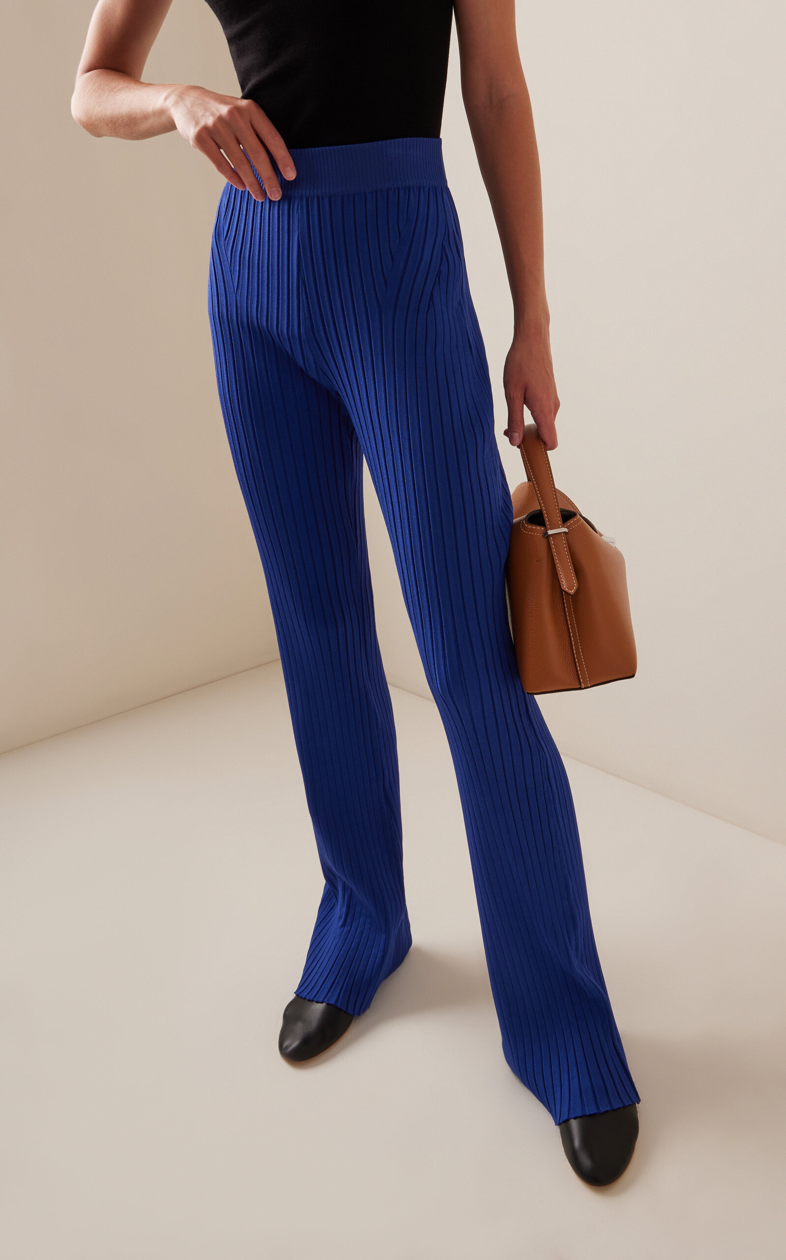 Hannah Ribbed-Knit Flared Pants navy - 3