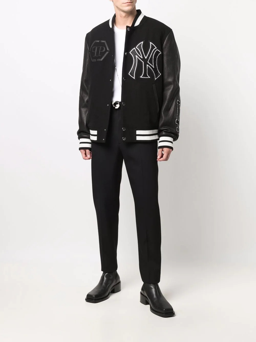 logo-patch stripe-trim bomber jacket - 2