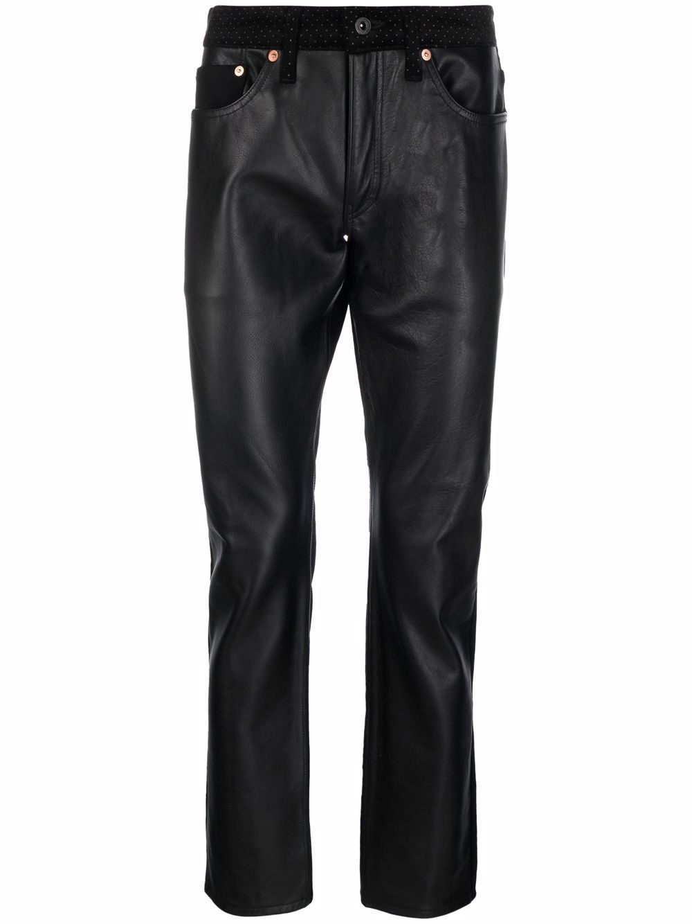 leather-panel slim jeans - 1