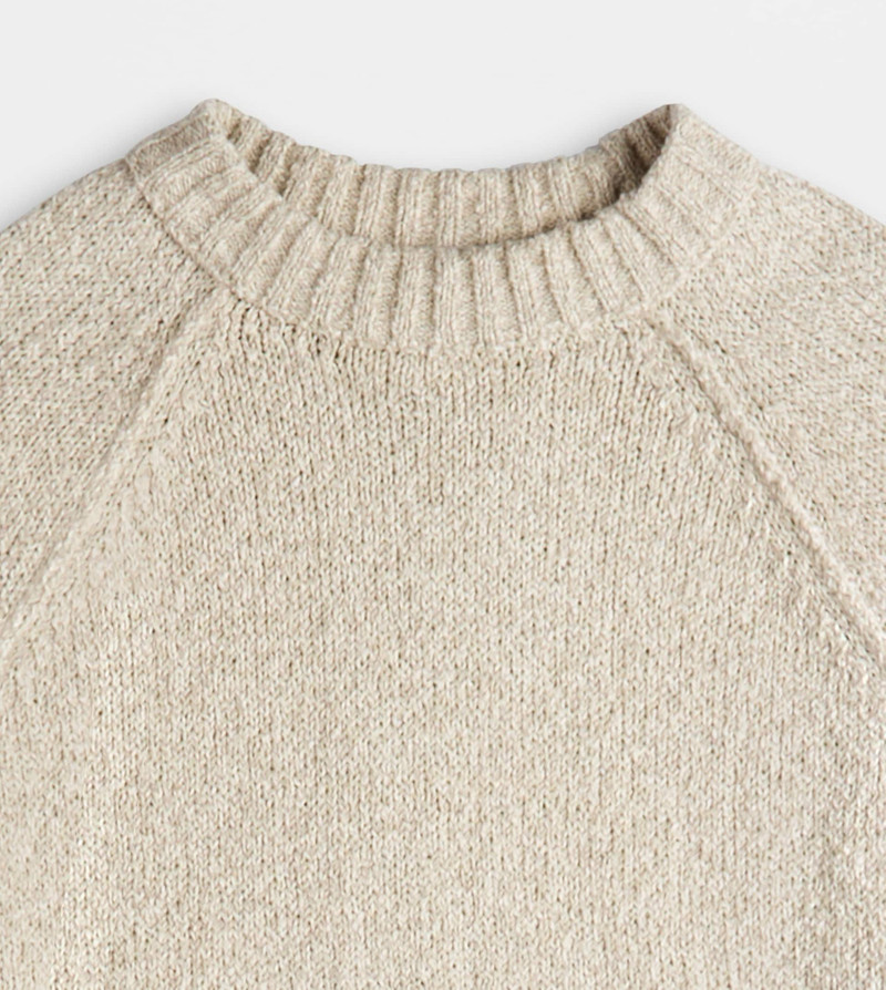 ROUND-NECK PULLOVER IN MOULINÉ COTTON - BEIGE 3