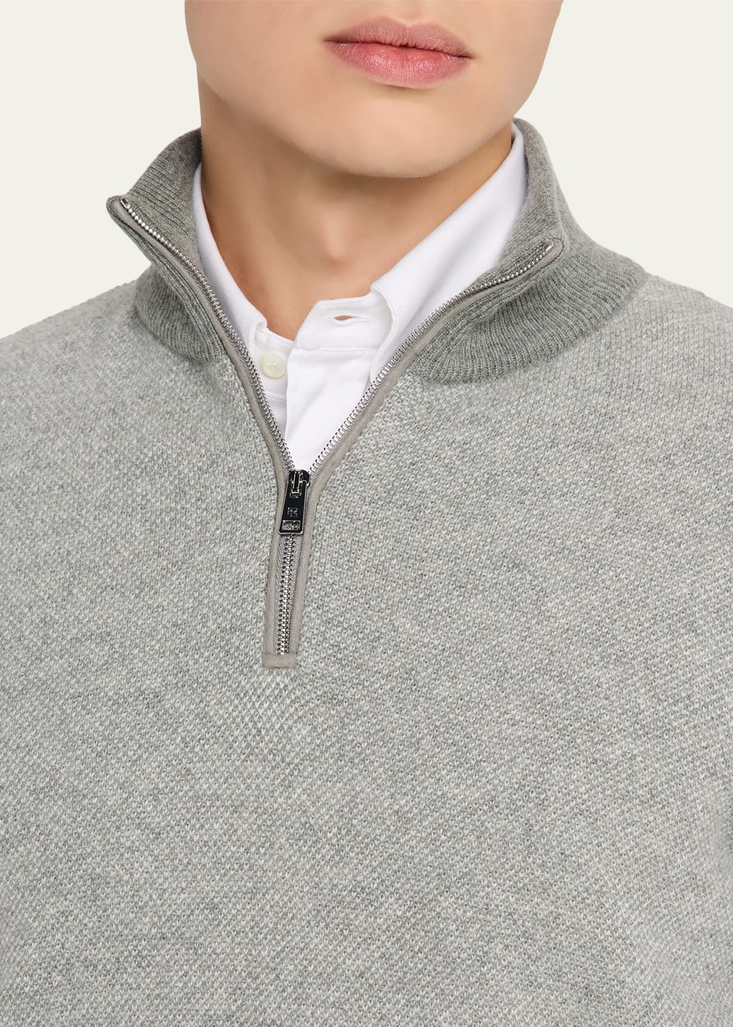 Men's Cashmere Birdseye Knit Half-Zip Sweater - 5