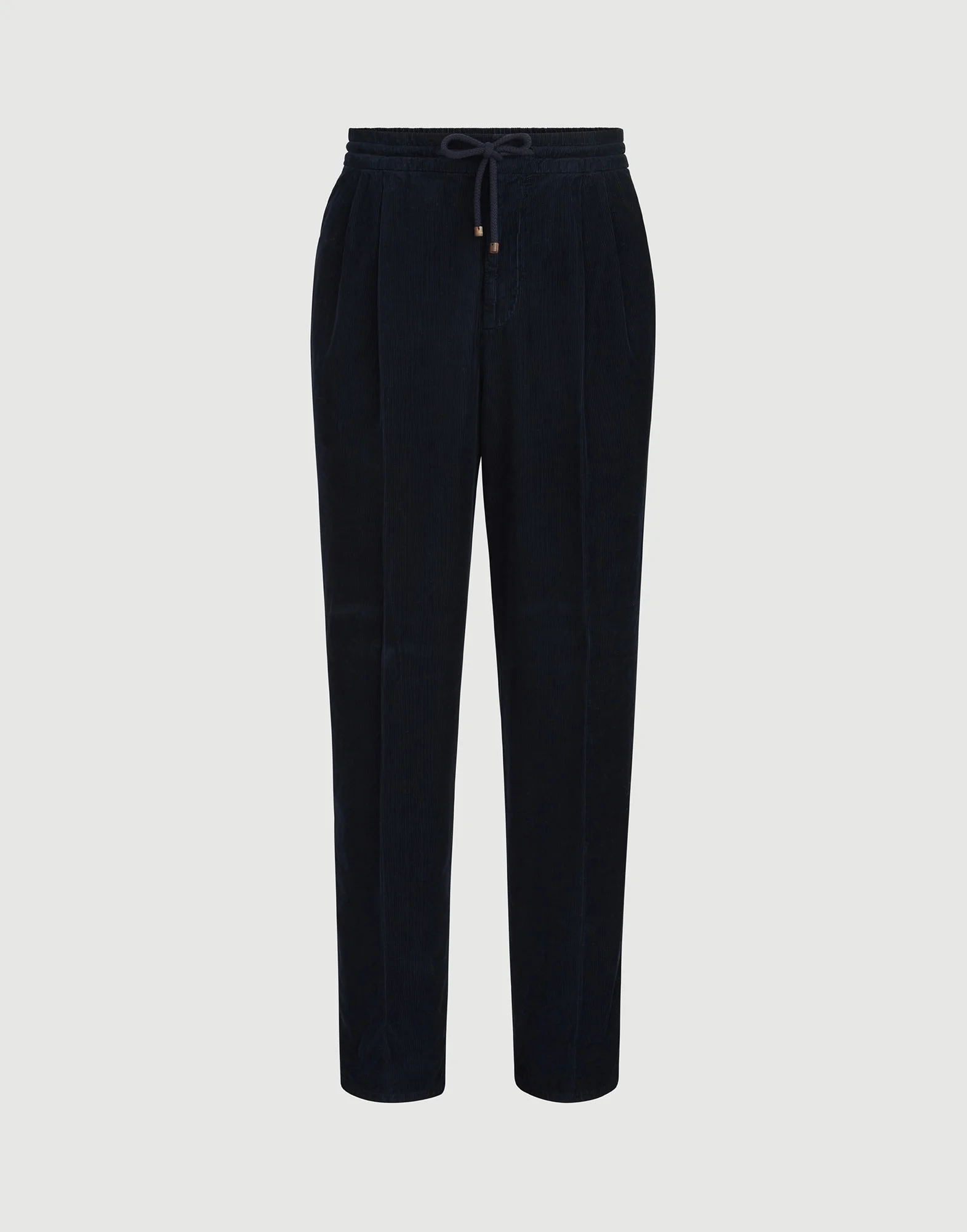 Garment-dyed trousers in cotton narrow wale corduroy with drawstring and double pleats - 1