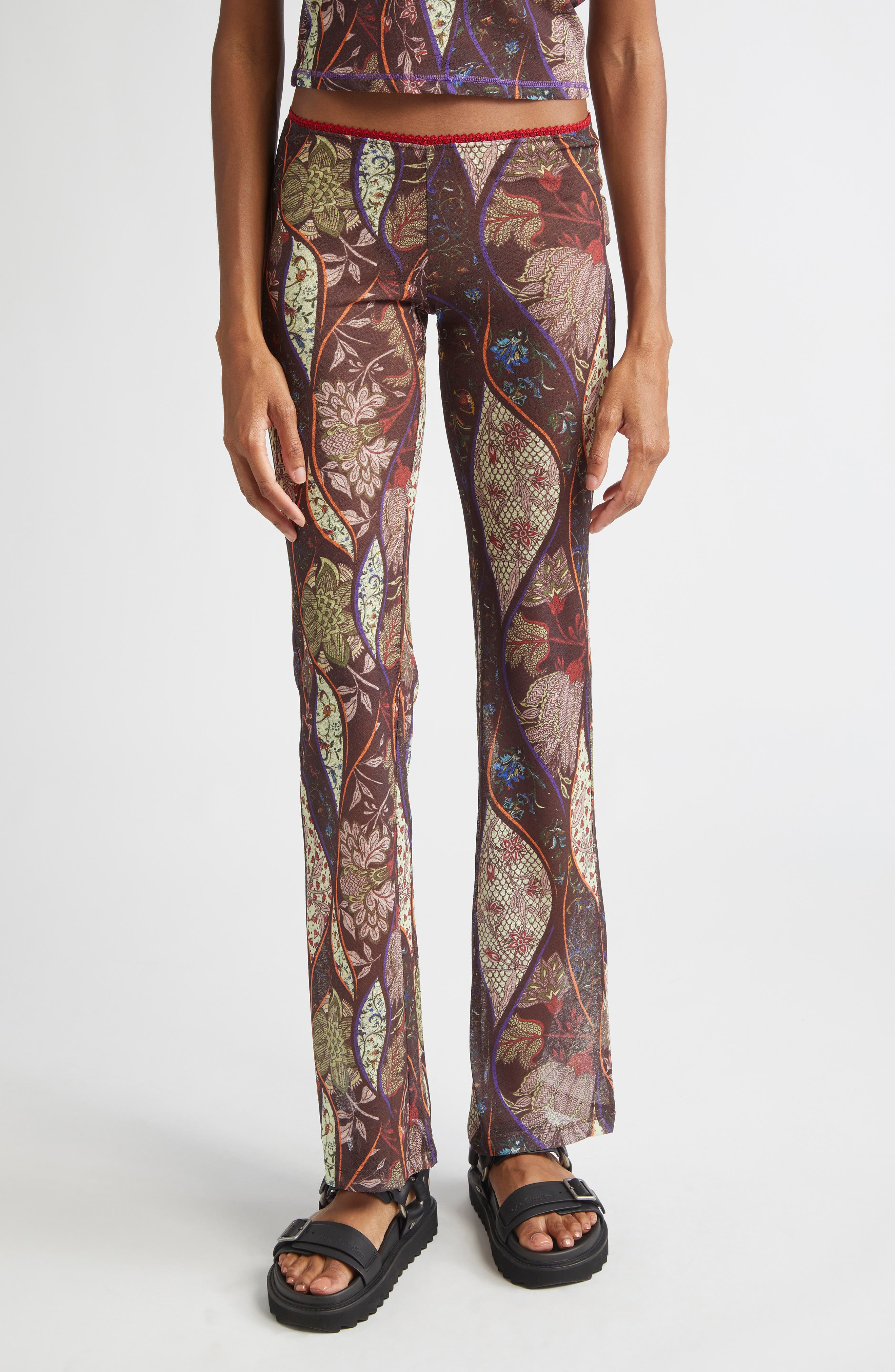 Siedrés Flo Floral Paisley Mesh Flare Pants in Brown Multi at Nordstrom - 1