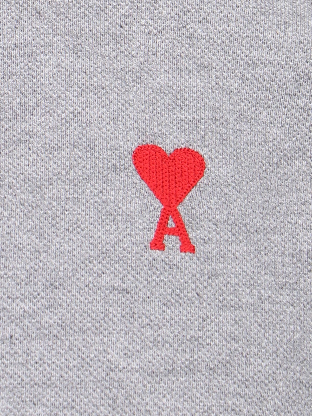 【AMI】 Chain Stitch Heart Logo Loopback Organic Polo Shirt AMI Chainstitch Heart Logo Loopback Organic Cotton Polo T