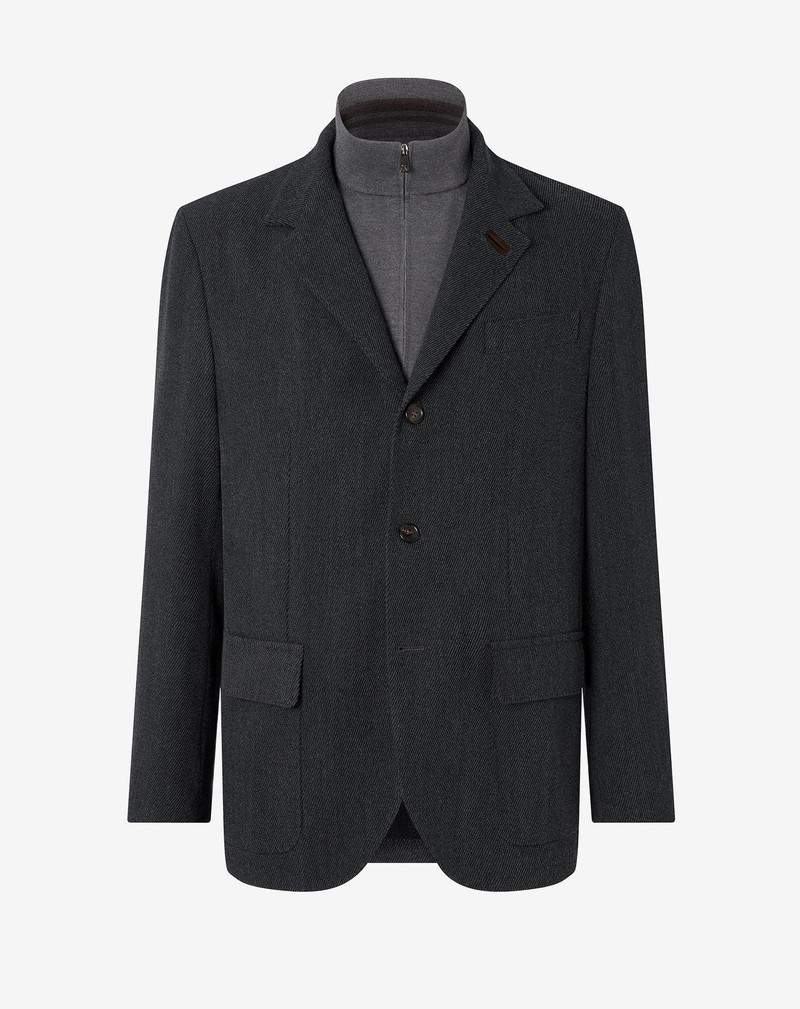 Anthracite grey stretch cashmere wool cover jacket with detachable vest 1
