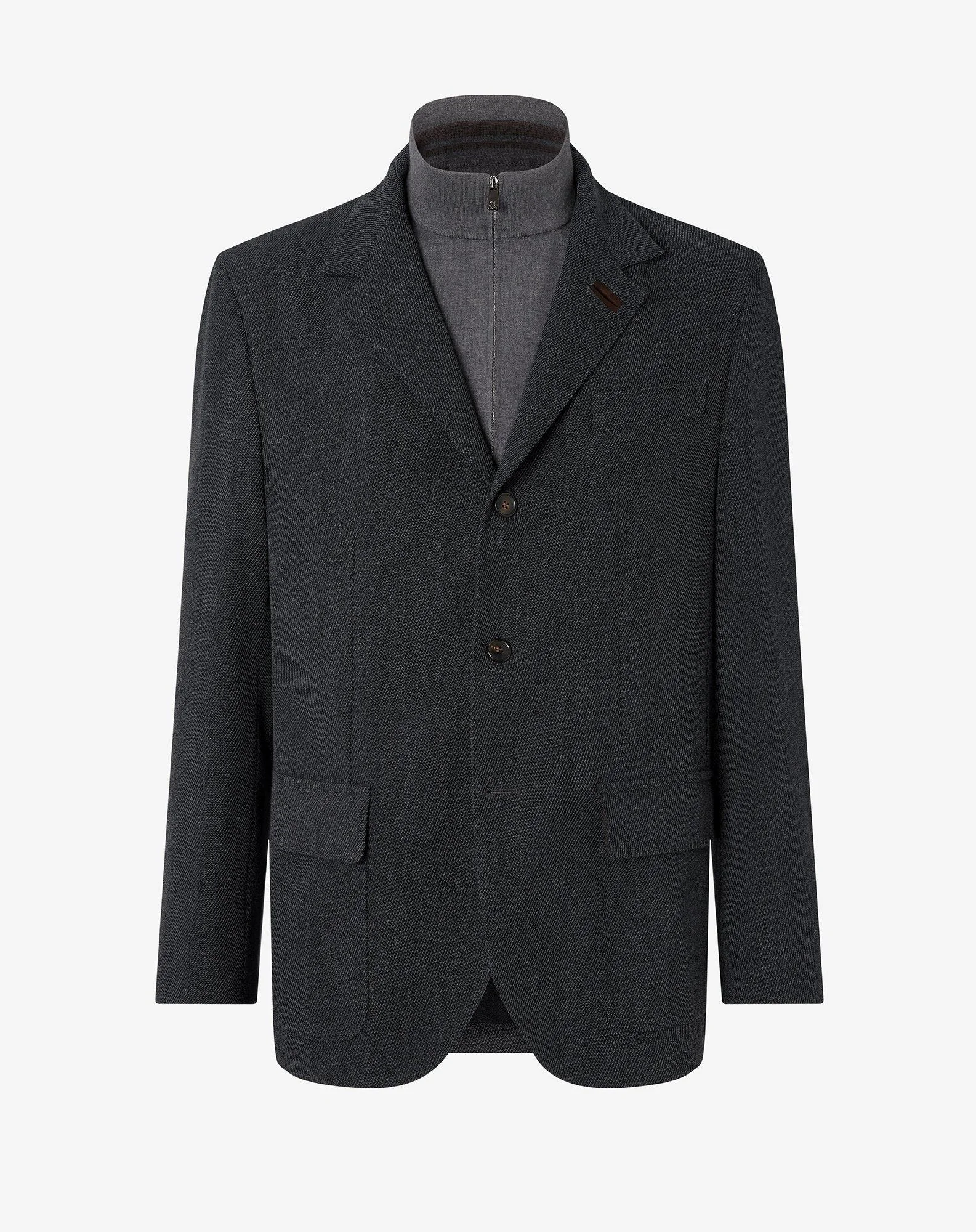 Anthracite grey stretch cashmere wool cover jacket with detachable vest - 1