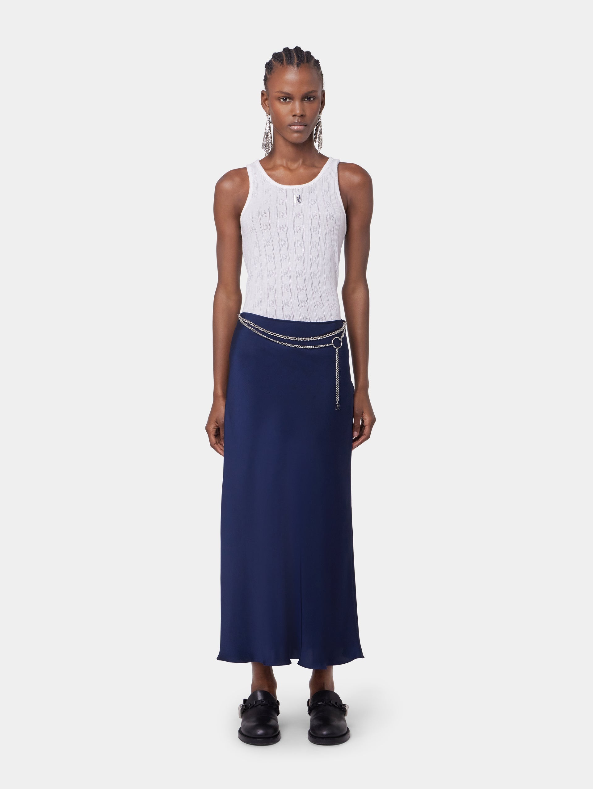BLUE NAVY LONG SKIRT IN SATIN - 2