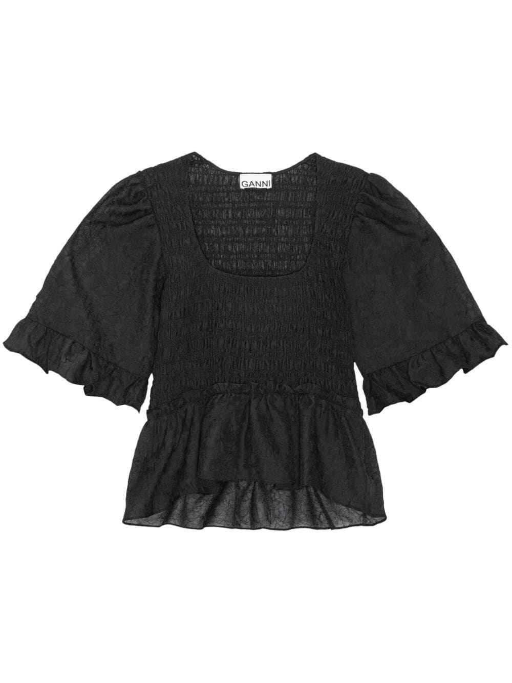 Crinkled Georgette Smock Blouse - 1