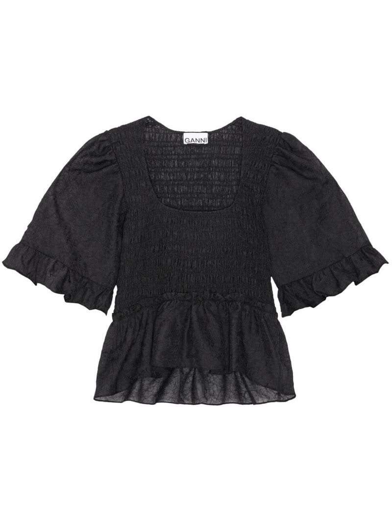 Crinkled Georgette Smock Blouse 1