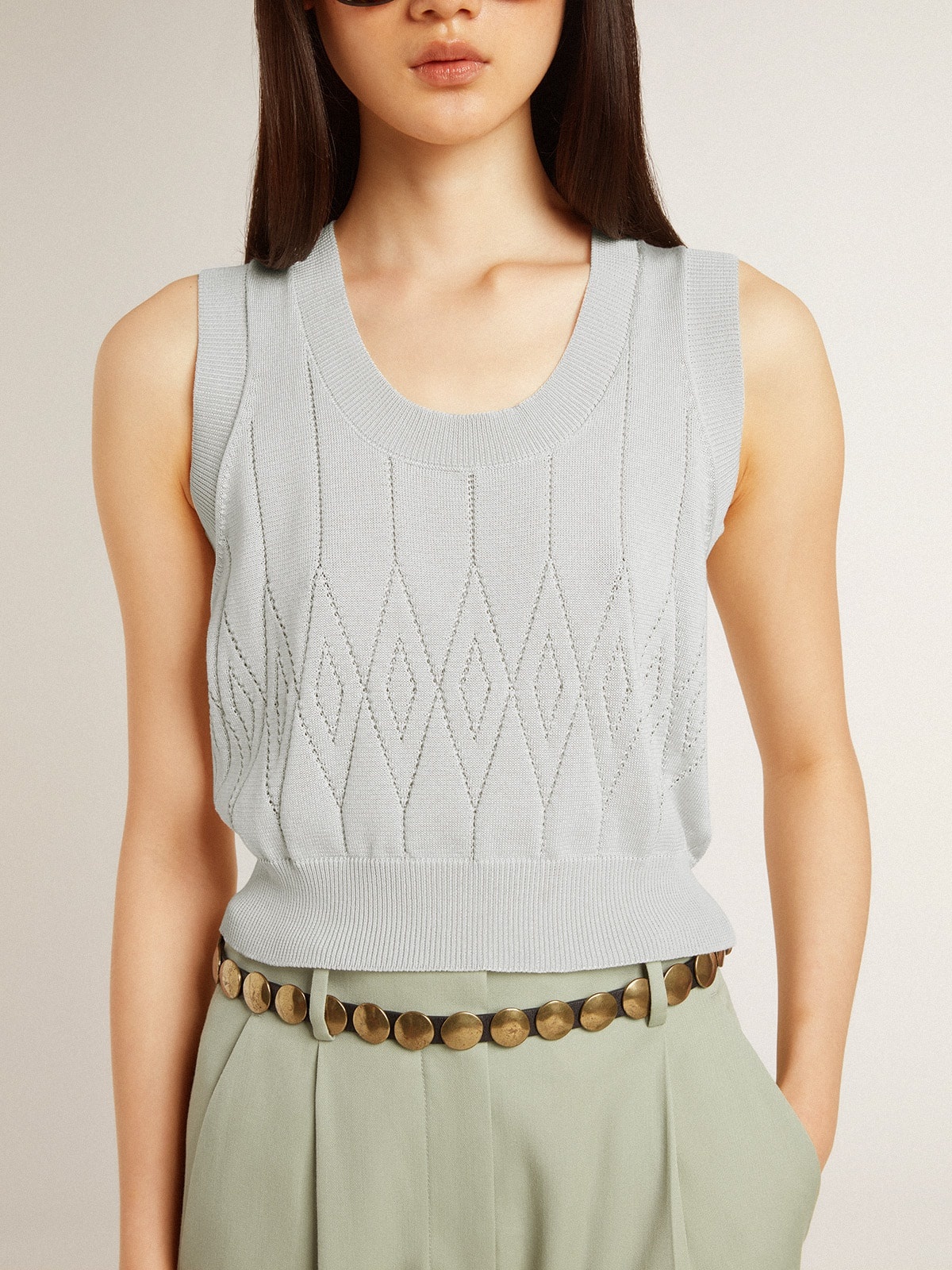 Women's sleeveless tank top in baby blue knit - 4