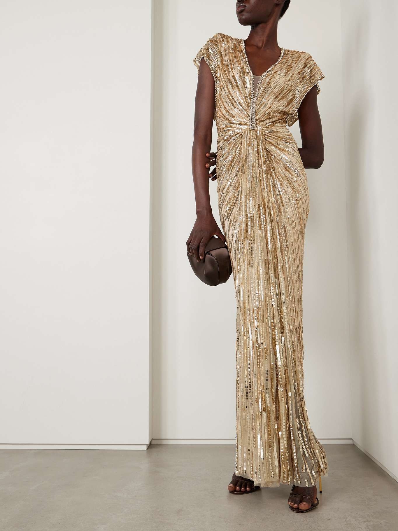 Zola draped embellished tulle gown Gold - 2
