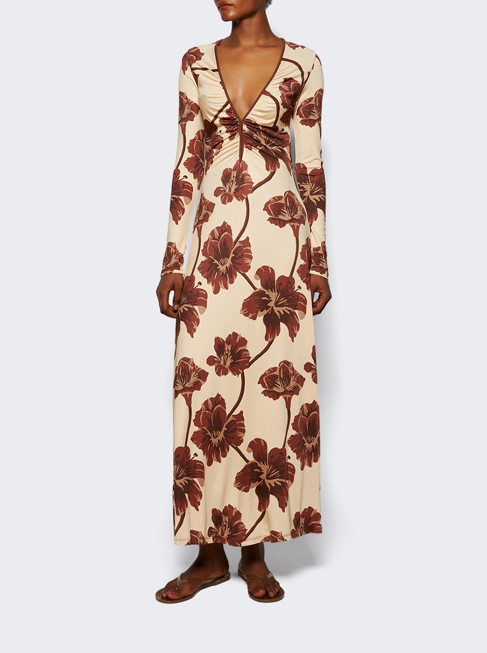 Alma Bordada Ankle Dress Ecru And Chocolate - 5