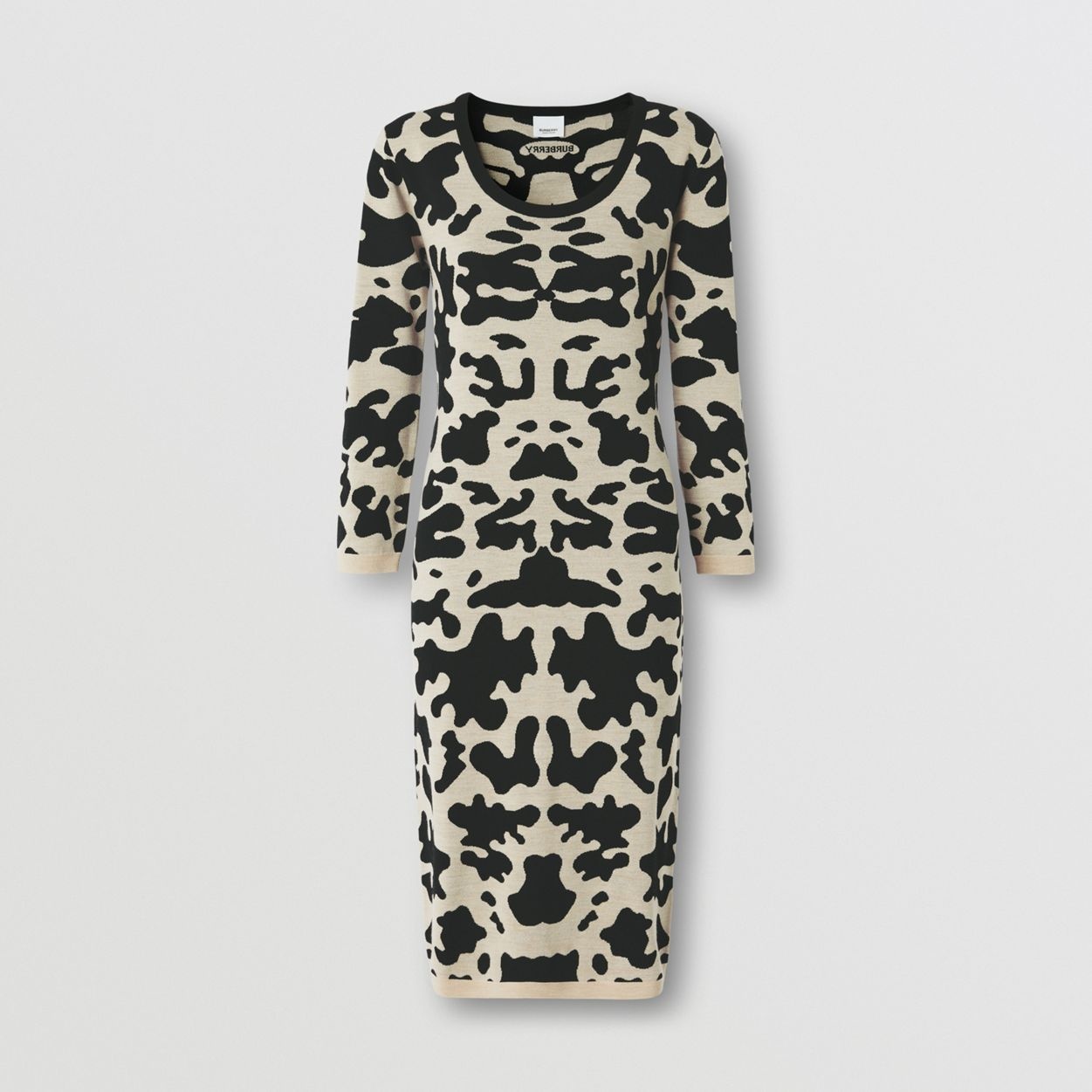 Long-sleeve Cow Print Viscose Wool Dress - 1