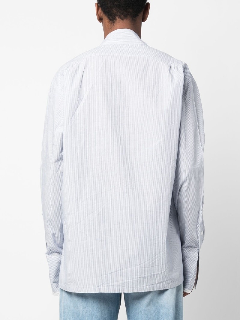 pinstripe V-neck long-sleeve shirt - 4