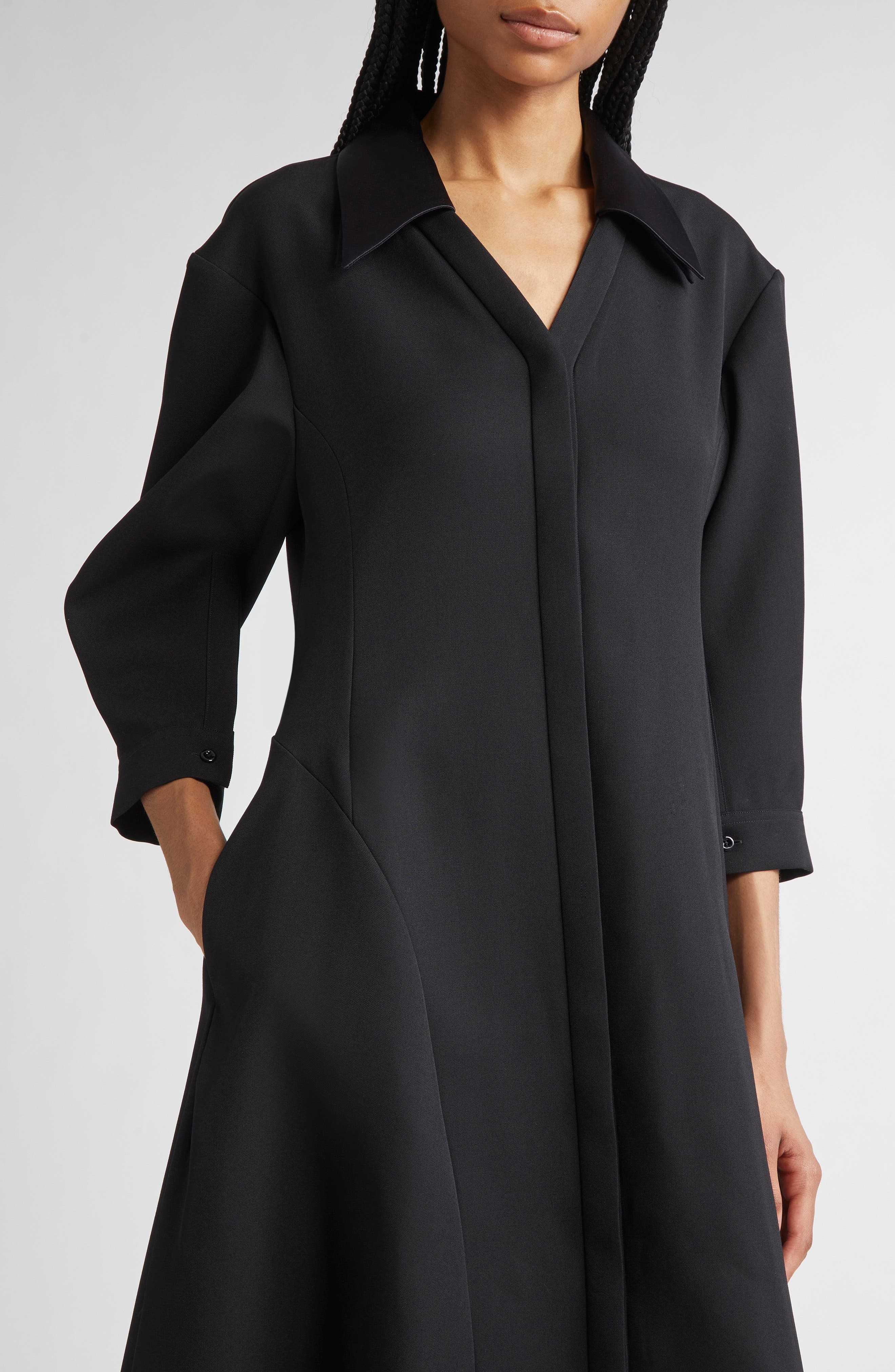 Jil Sander Wool Twill Midi Shirtdress in Black at Nordstrom - 4