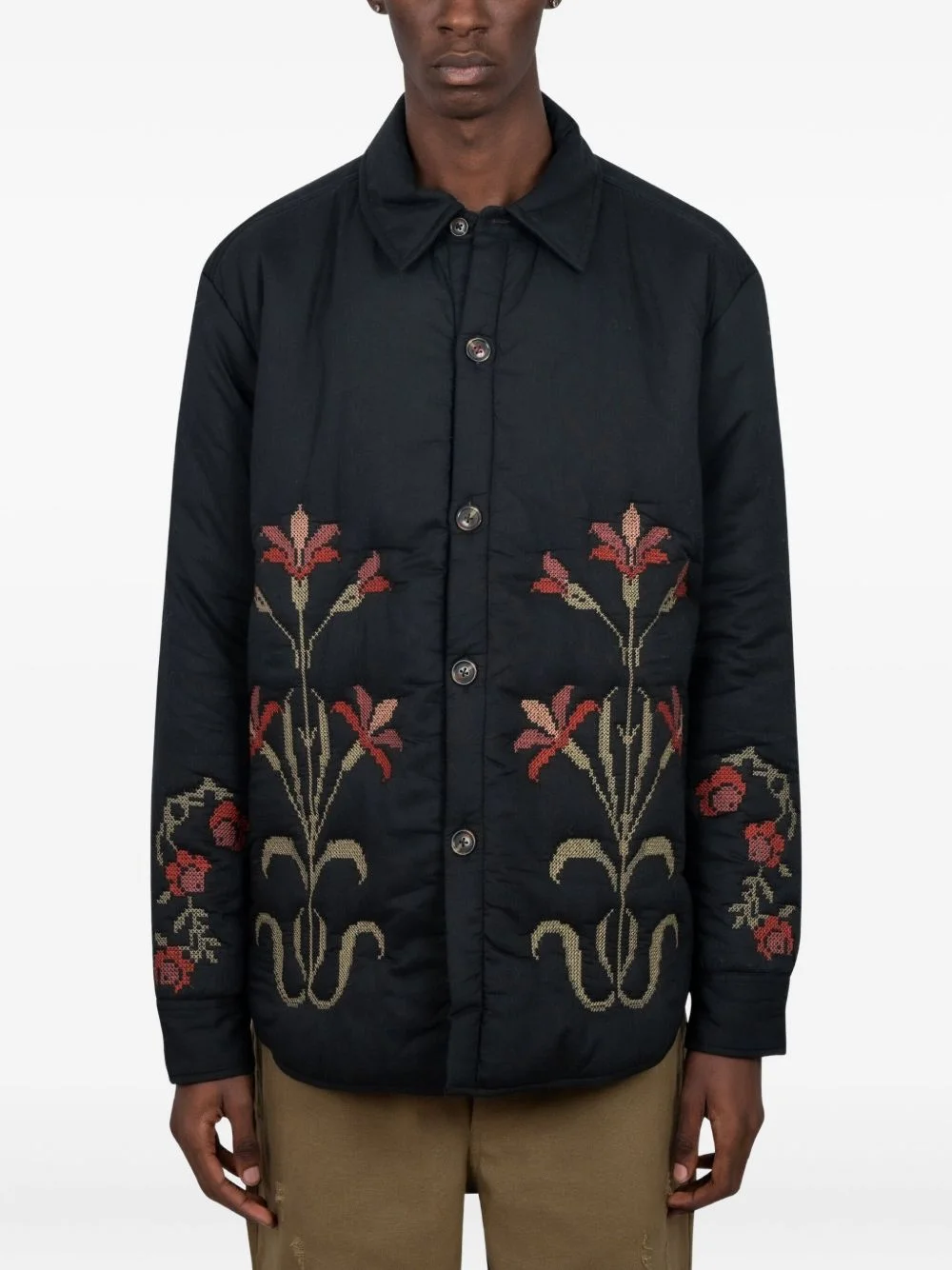 floral-embroidered padded jacket - 1