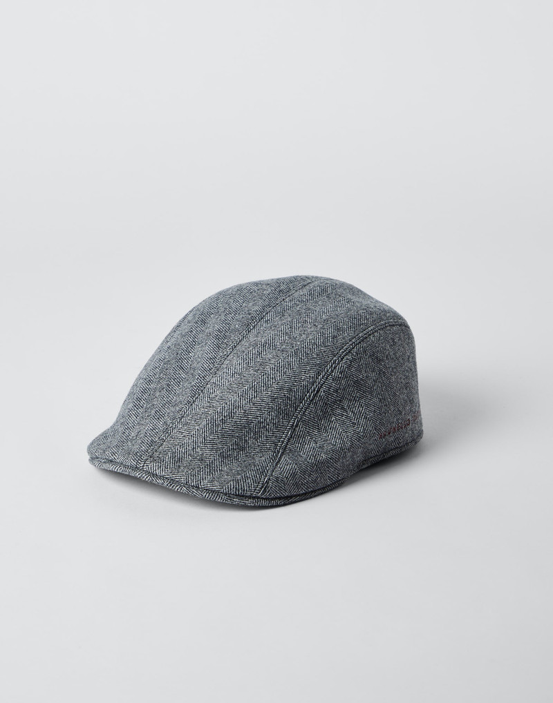 Virgin wool chevron flat cap with embroidered logo 1