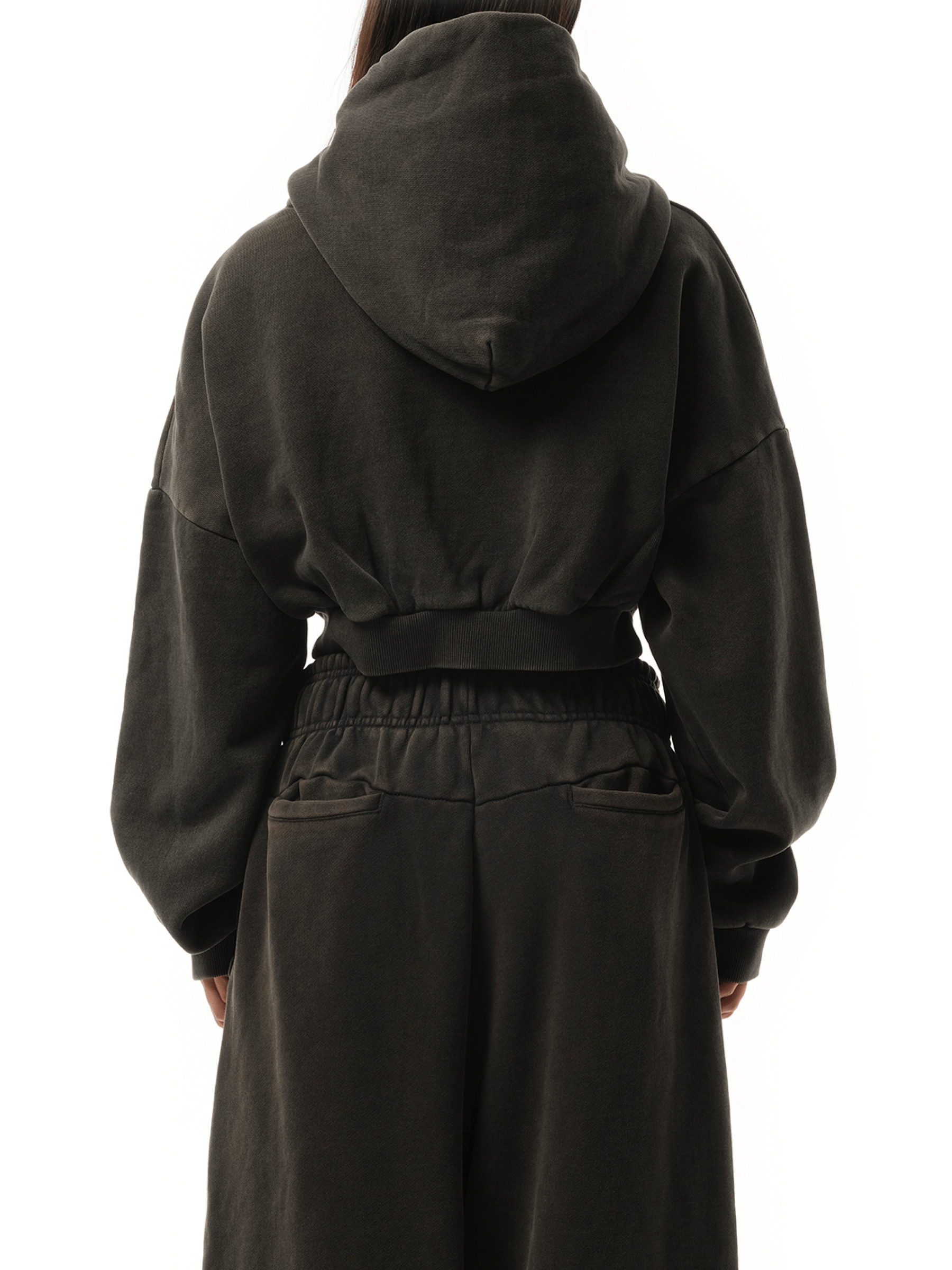 Cropped Heavy Hood in Washed Black - 6