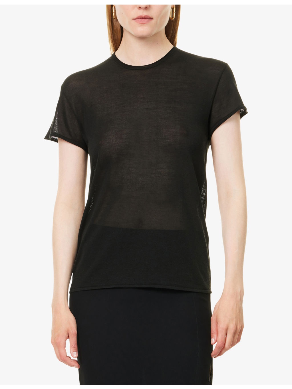 Round-Neck Short-Sleeves Knitted Silk Top - 3