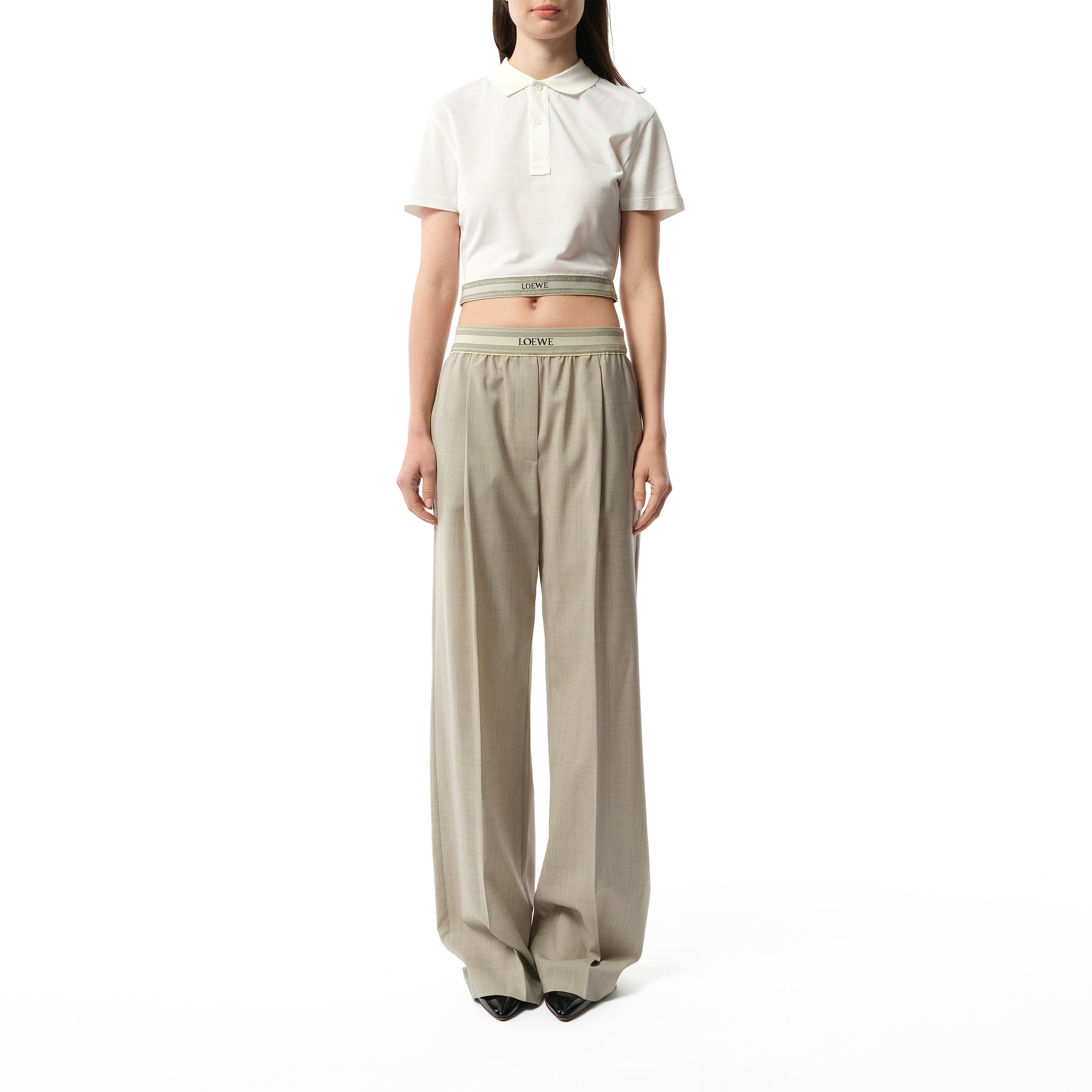 Logo Band Trouser in Light Beige Melange - 4