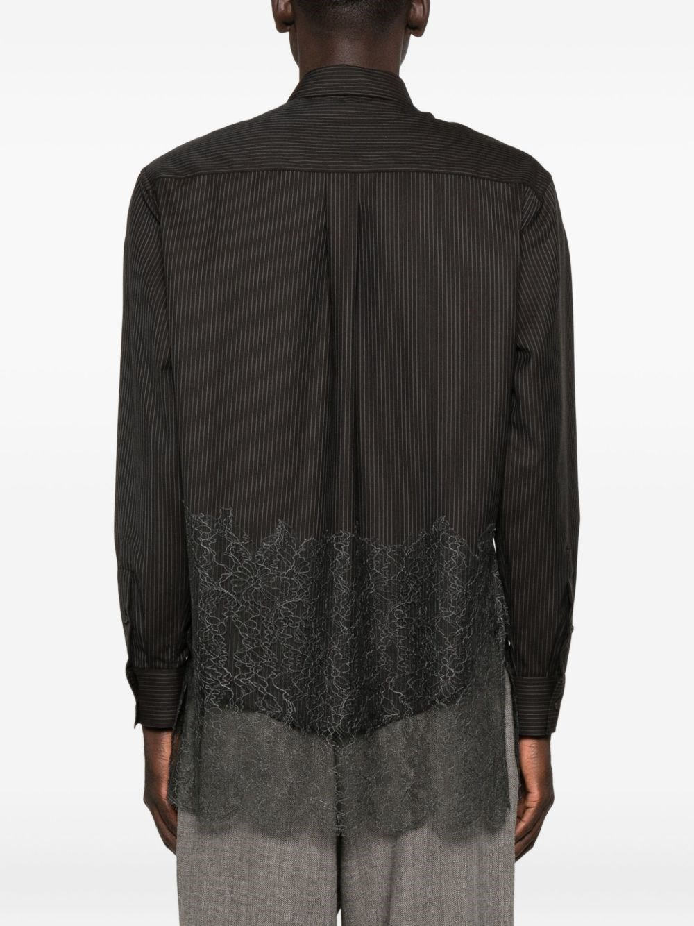 Black pinstriped wool shirt with lace - 3