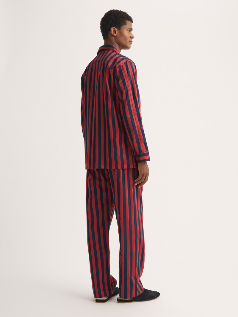 Men's Classic Fit Pajamas Royal Cotton Navy Blue & Red Stripe 3