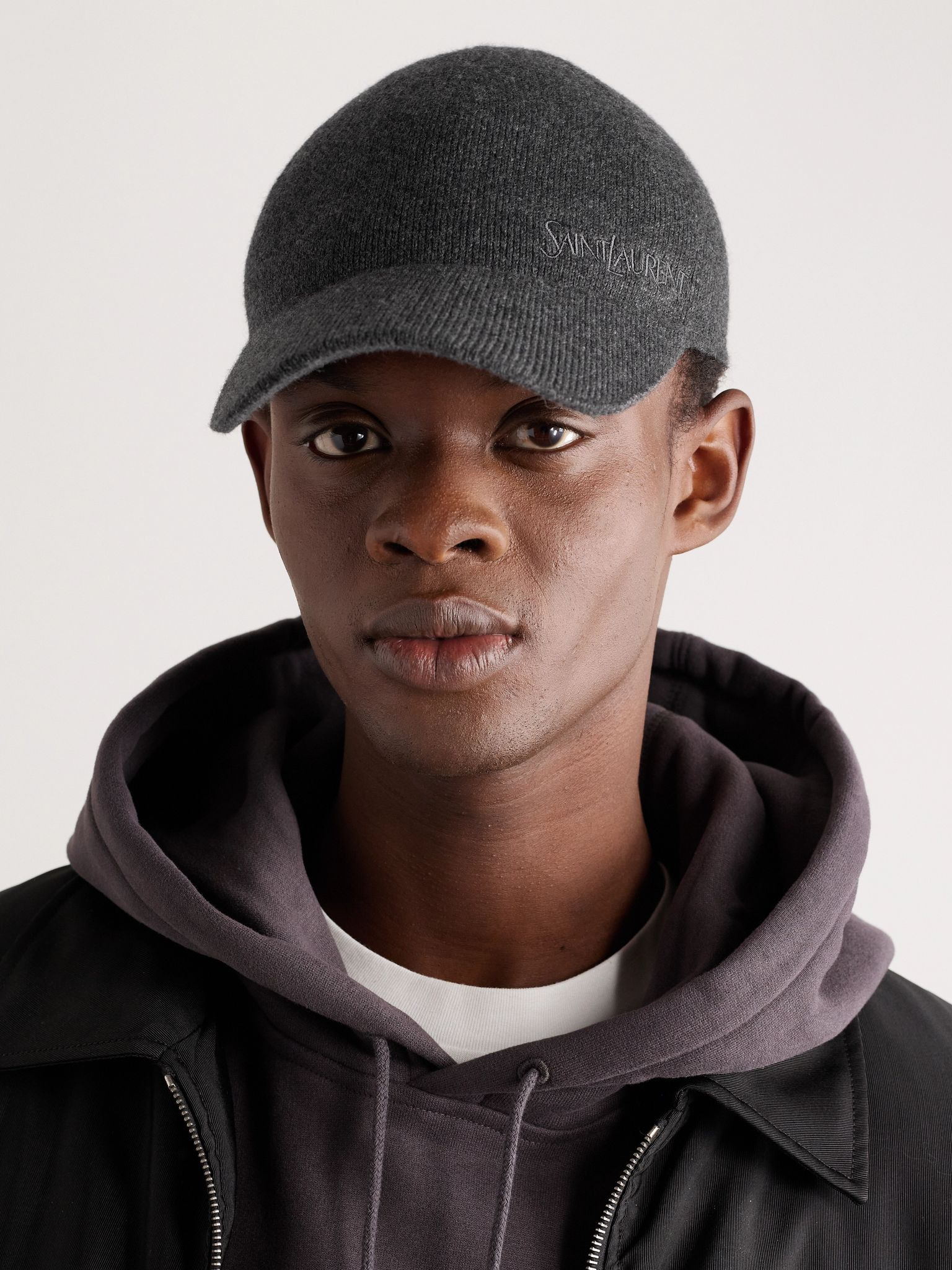 Logo-Embroidered Ribbed Cashmere Baseball Cap Gray - 2