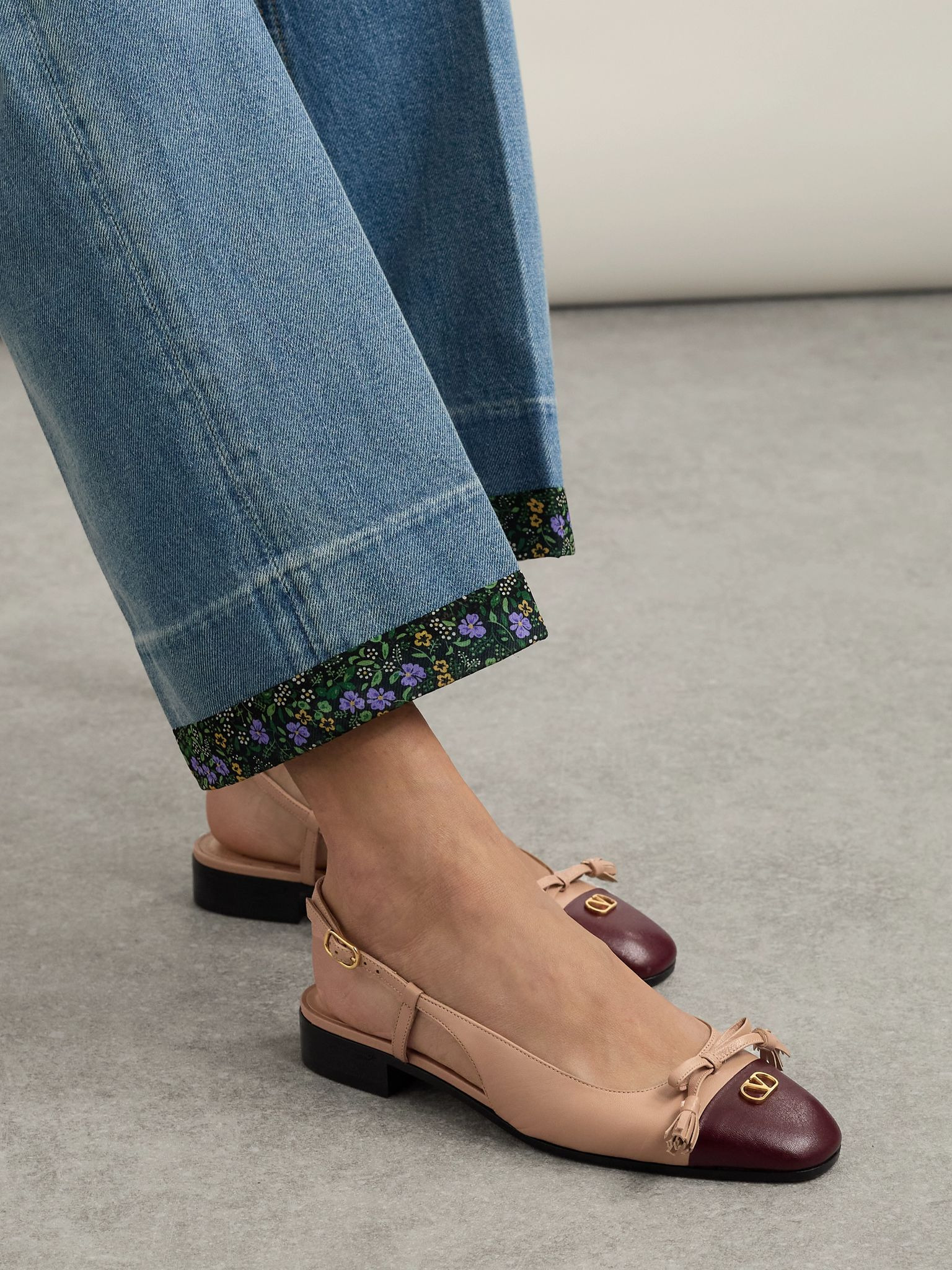 Logo-embellished tasseled leather slingback ballet flats Antique rose - 2